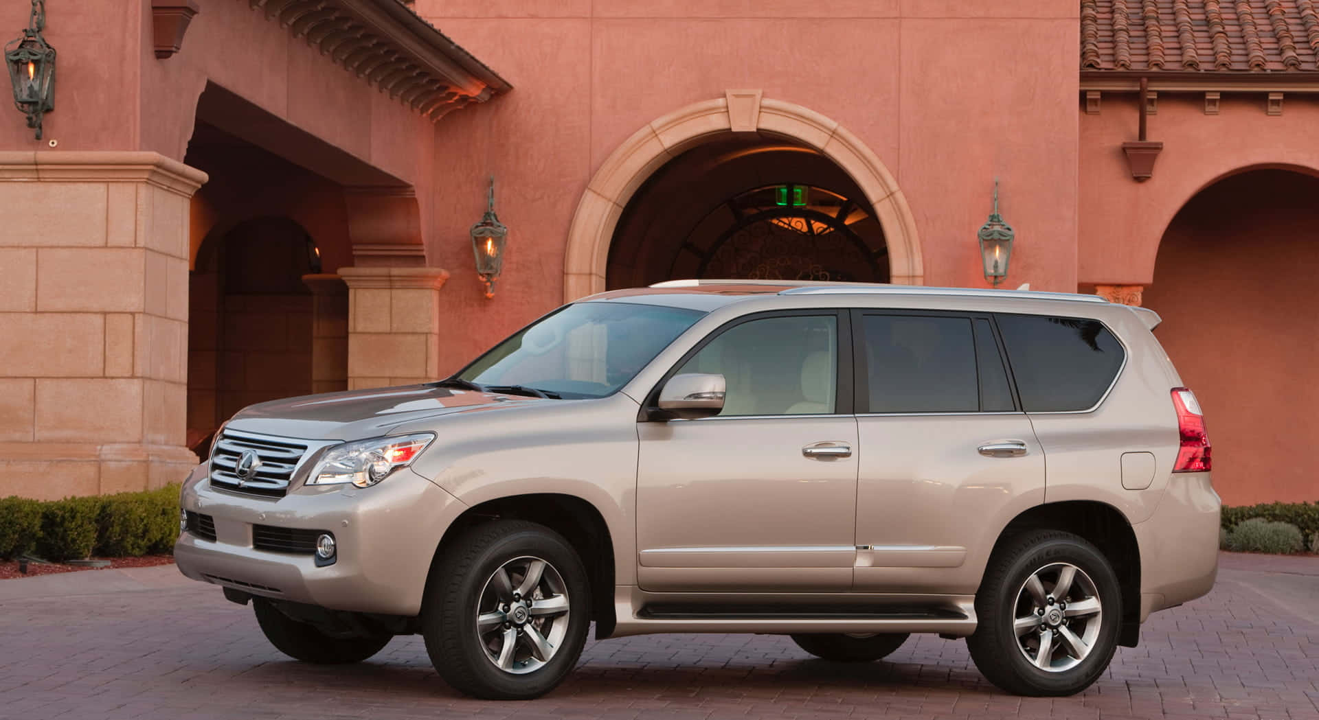 Lexus GX 460, silver, brick driveway, Full HD Desktop Wallpaper
