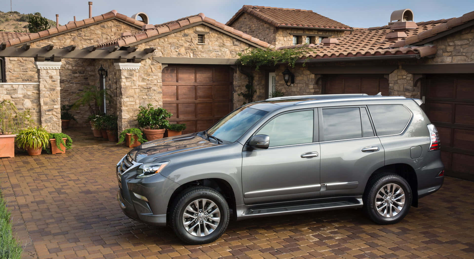 Lexus GX 460, silver, brick driveway, Full HD Desktop Wallpaper