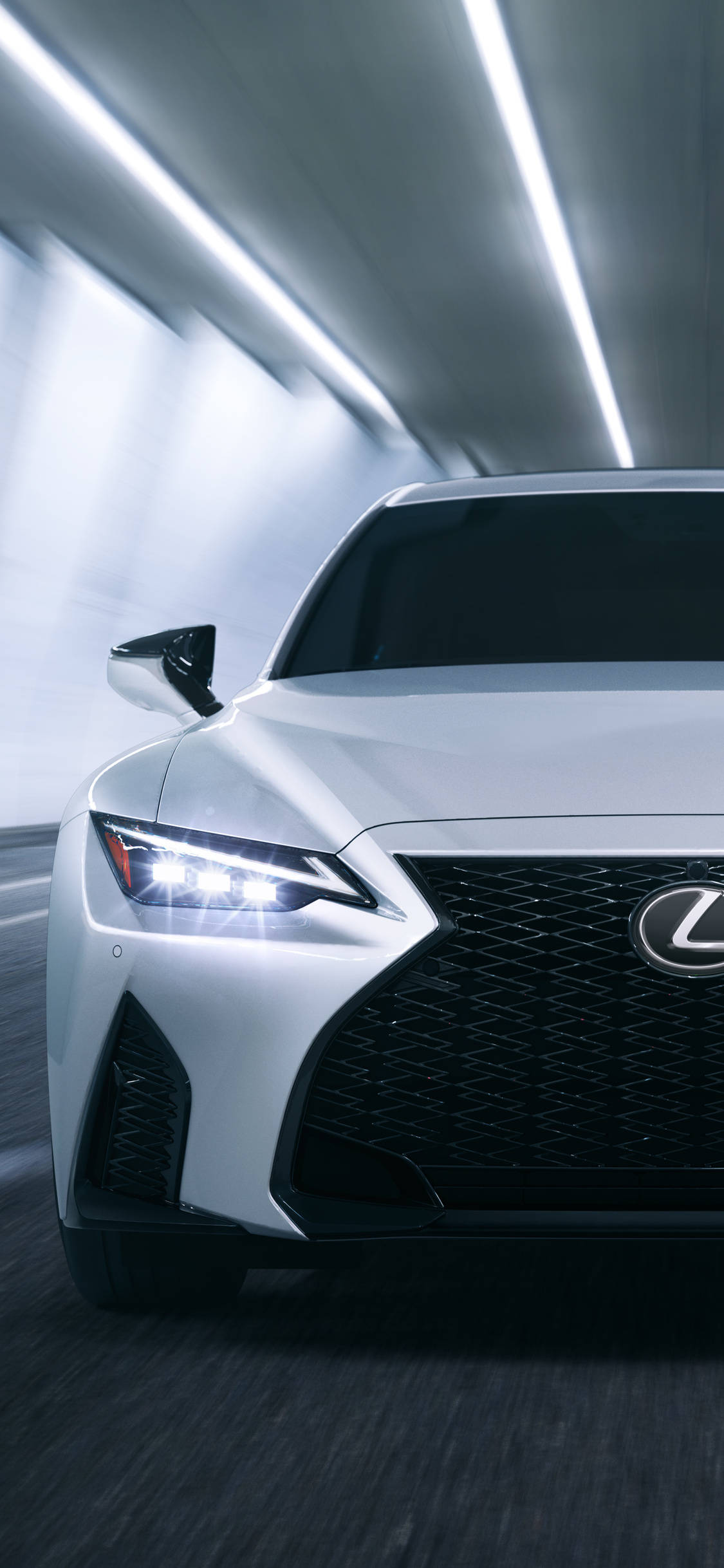 White Lexus, sports car, futuristic tunnel, Full HD Phone Wallpaper