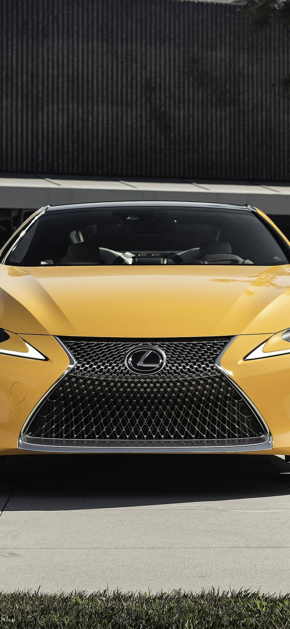 yellow Lexus, spindle grille, sleek headlights, Full HD Phone Wallpaper