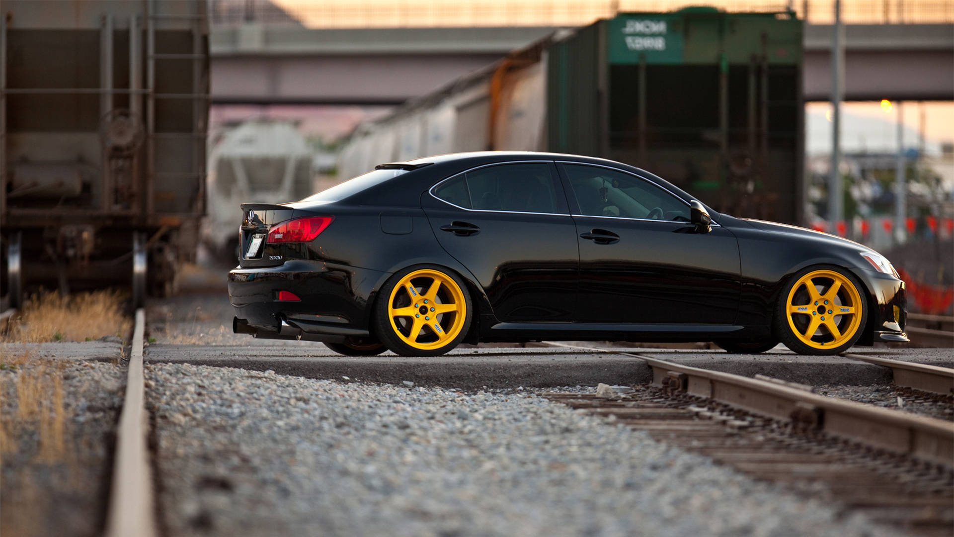 Lexus, black sedan, vibrant yellow wheels, Full HD Desktop Wallpaper