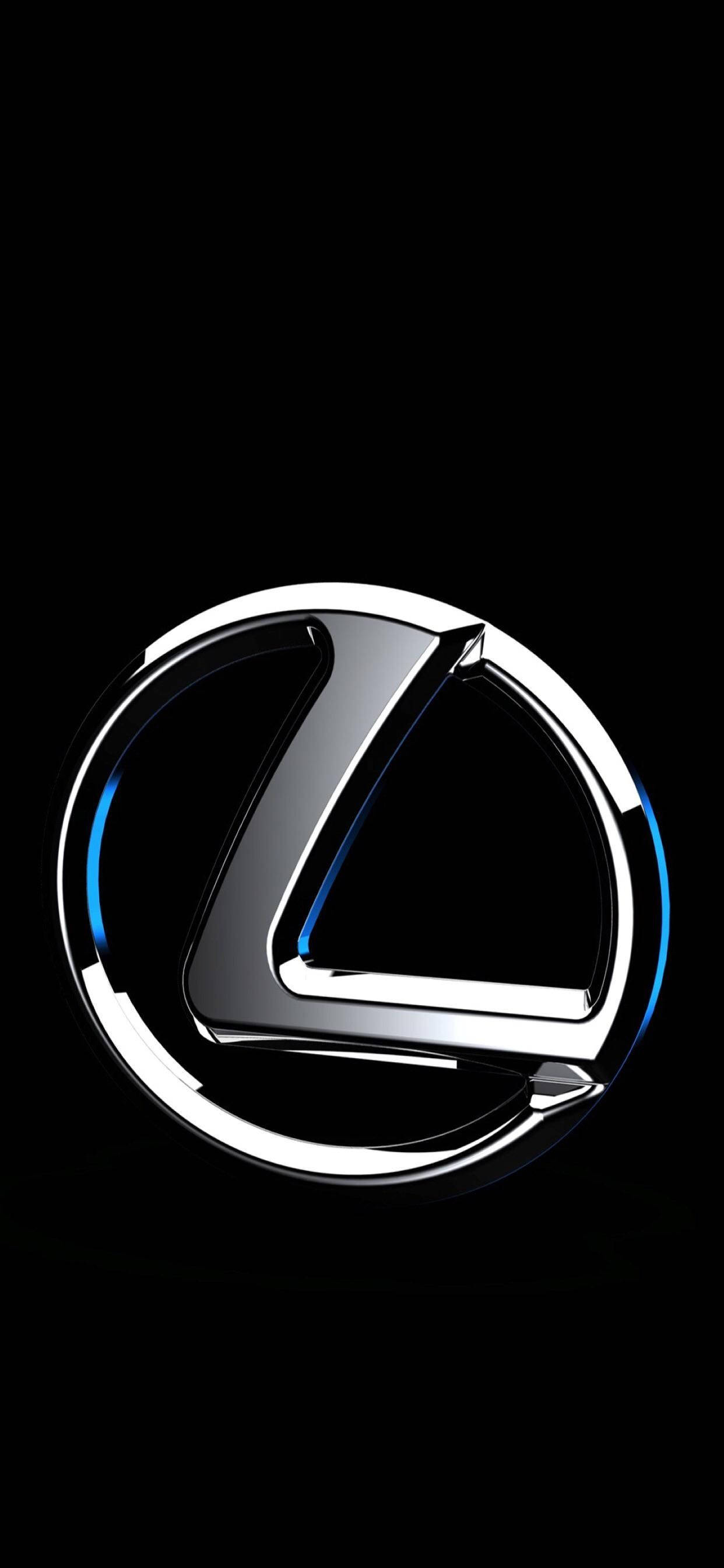 Lexus logo, chrome, blue highlights, 2K Phone Wallpaper