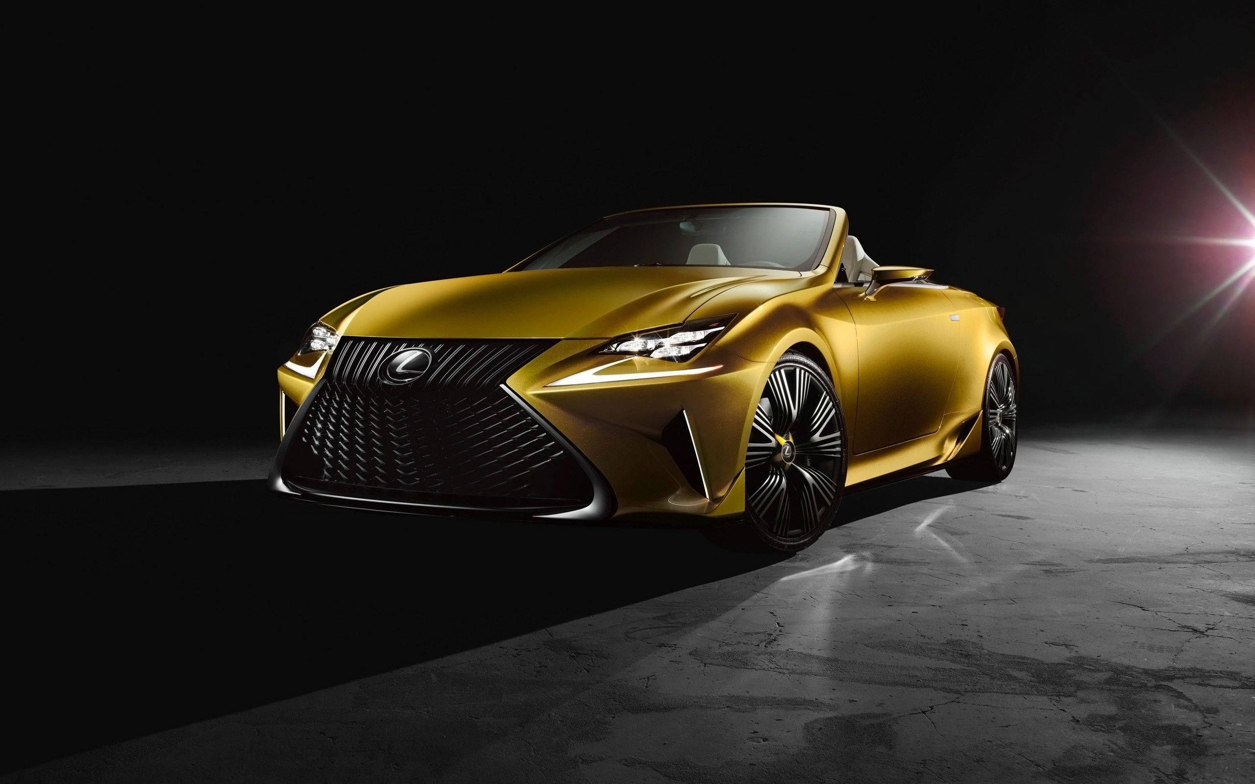 Lexus Logo, metallic yellow, convertible sports car, 2K Desktop Wallpaper