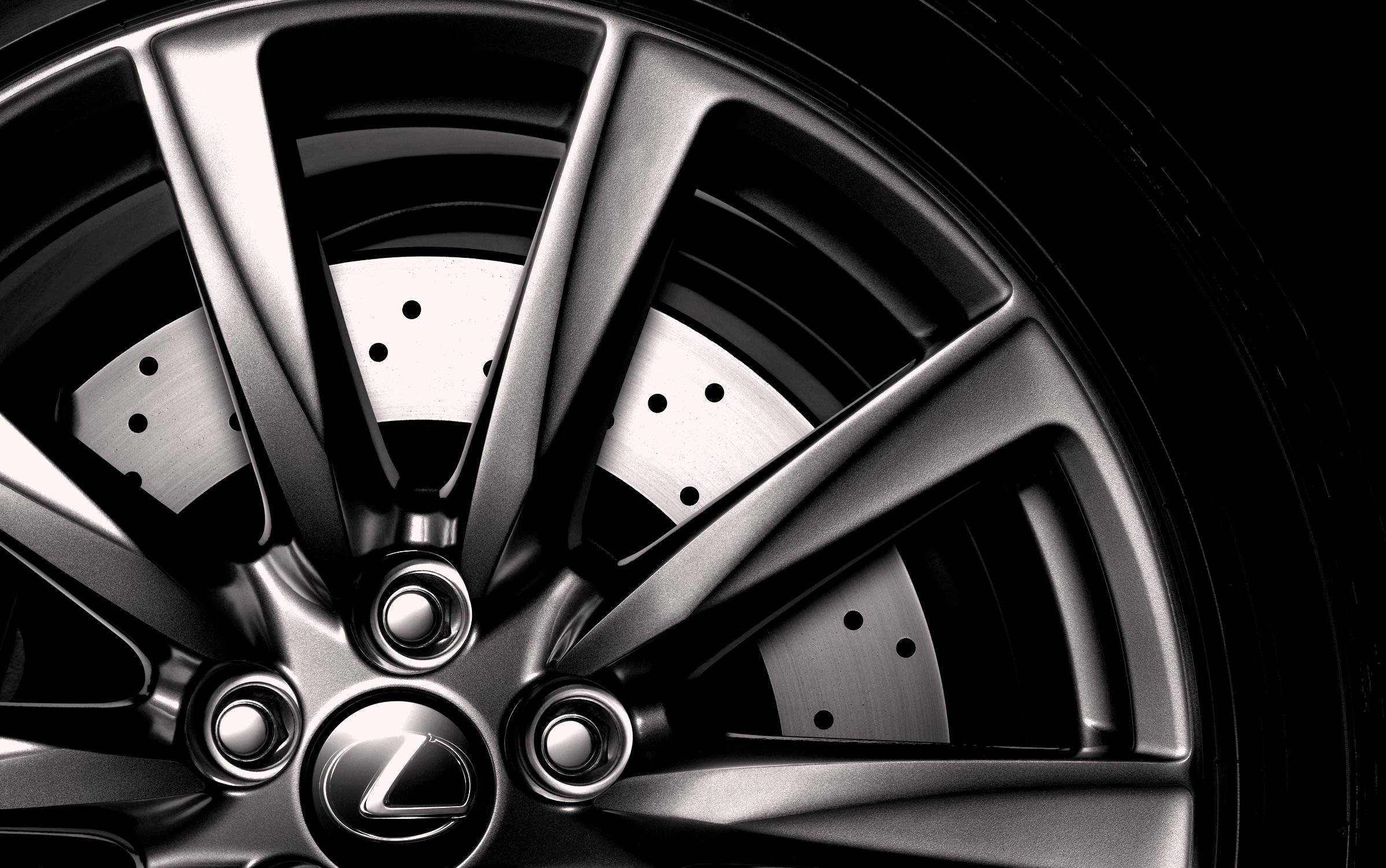 Lexus Logo, silver Lexus wheel, perforated brake discs, Full HD Desktop Wallpaper