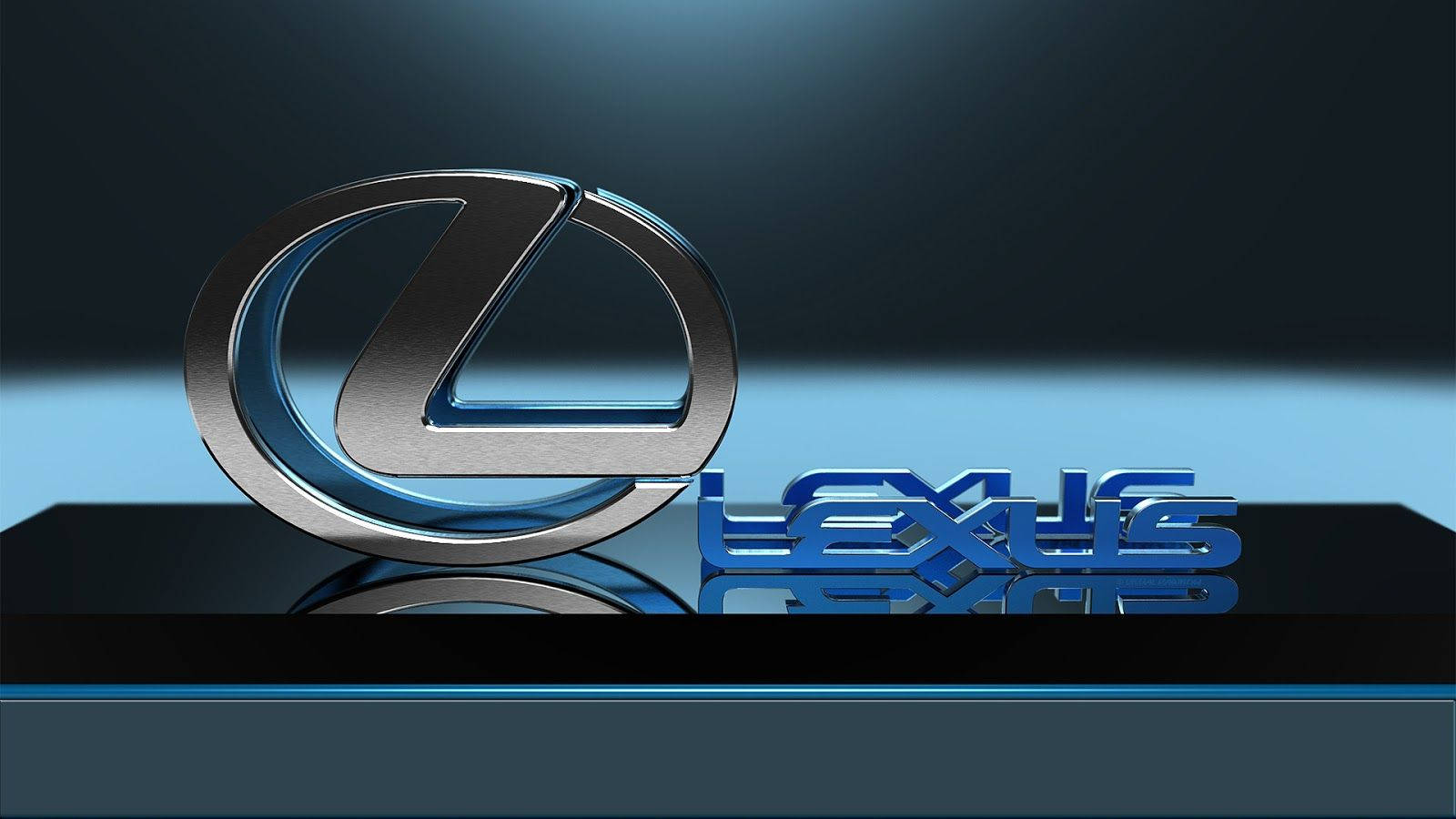Lexus Logo, shiny chrome, reflective black surface, HD Desktop Wallpaper