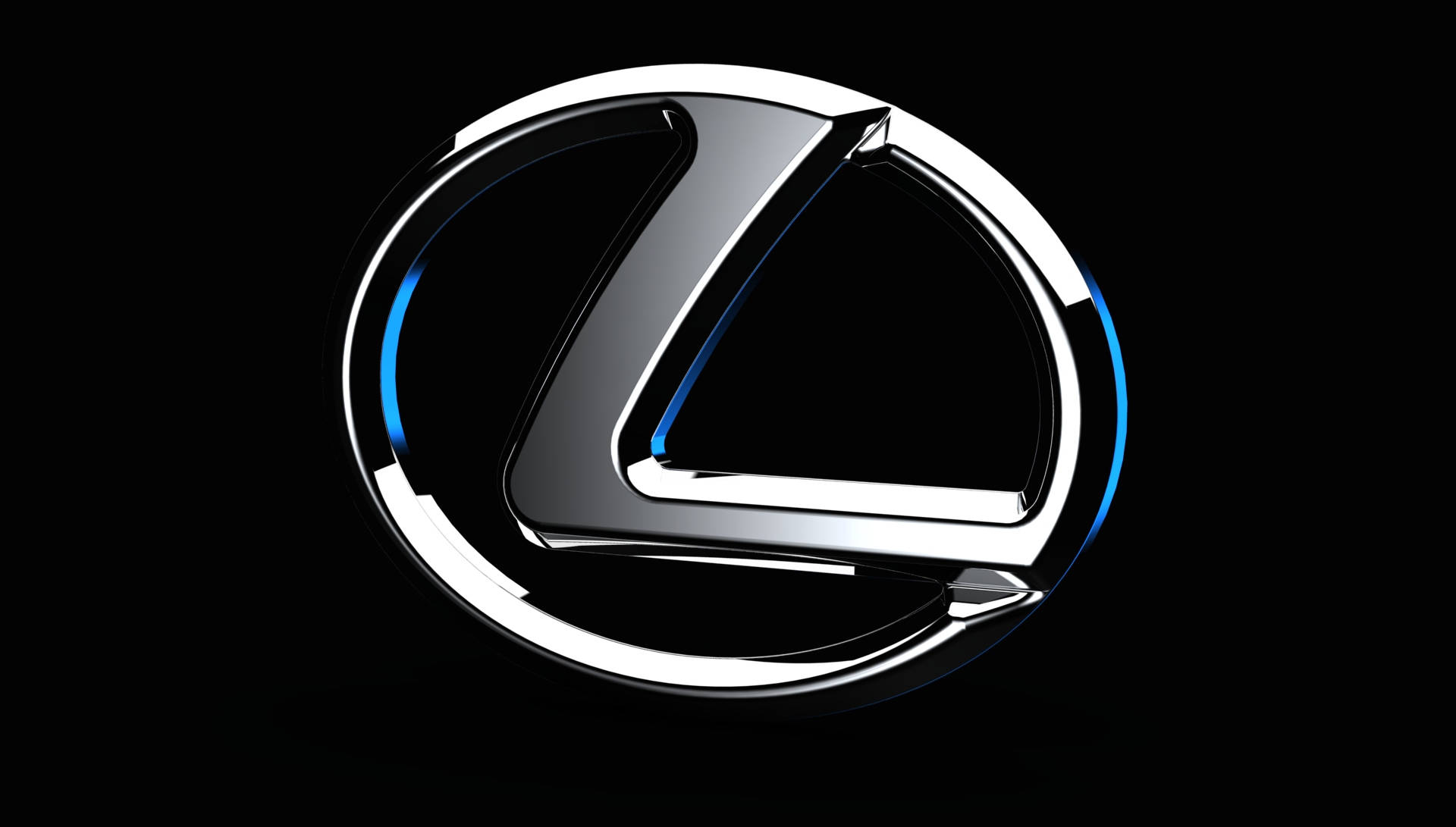 Lexus Logo, chrome, blue light accent, Full HD Desktop Wallpaper