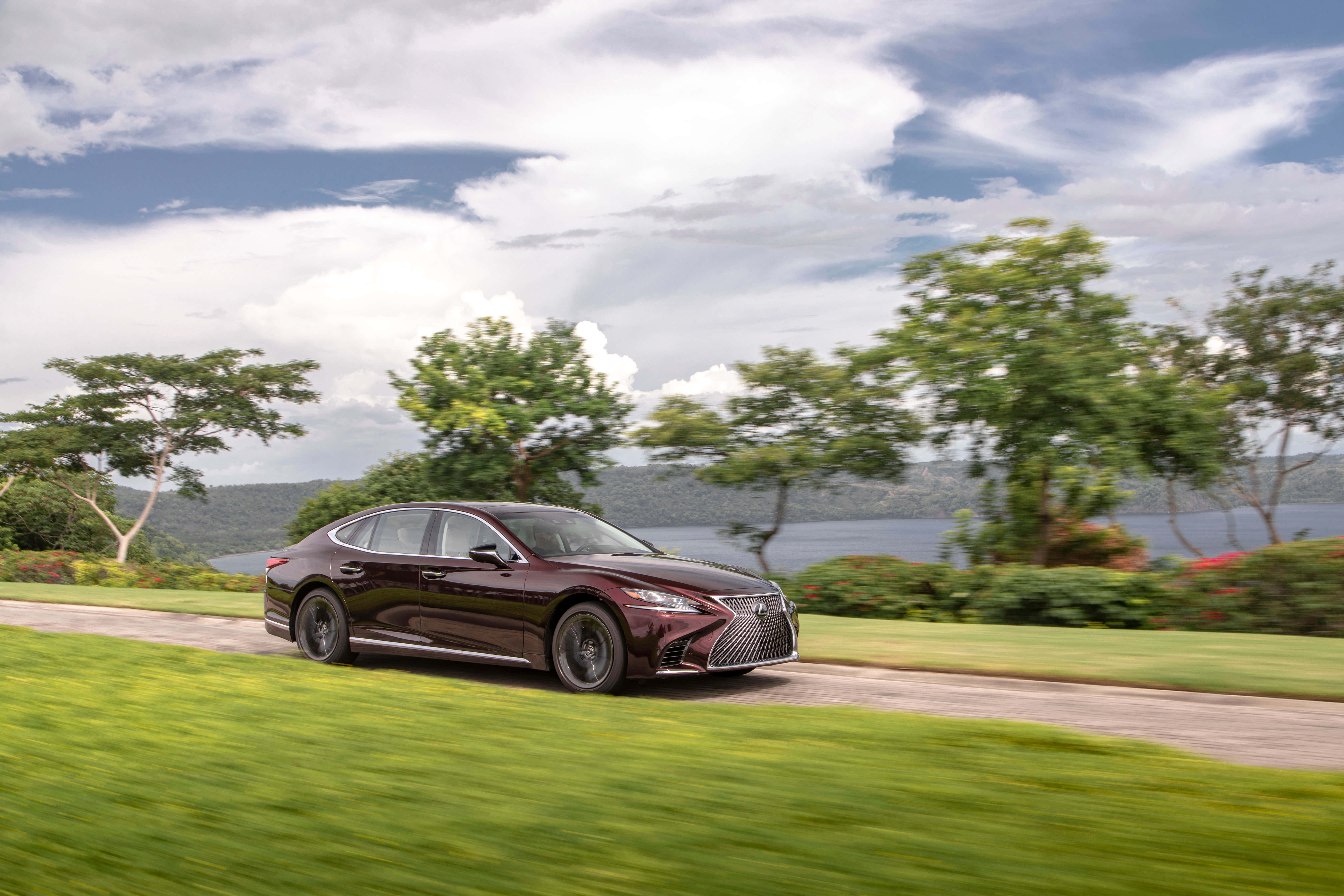 Lexus LS 500, maroon, winding road, 5K Desktop Wallpaper