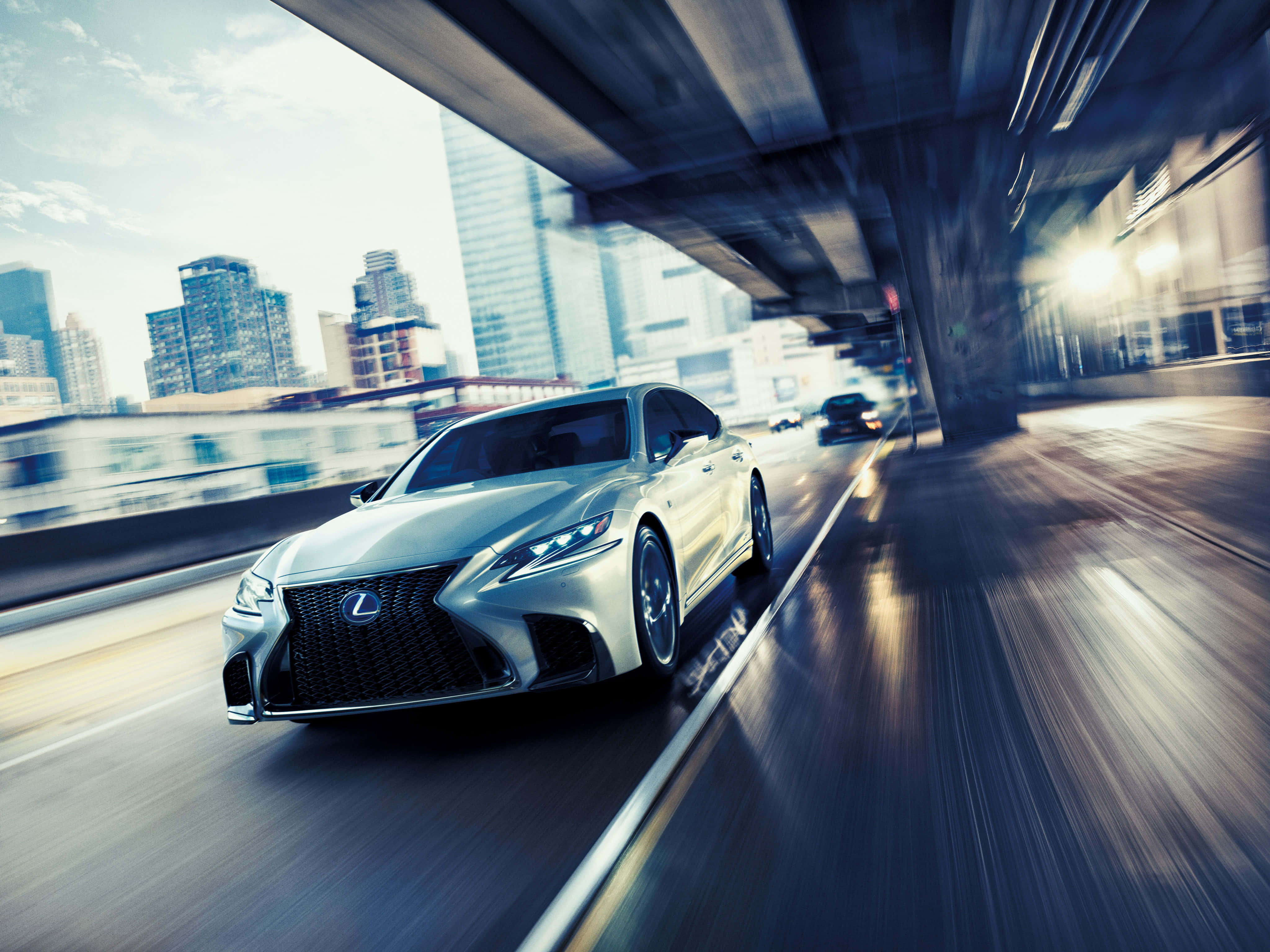 Lexus LS 500, silver, urban overpass, 4K Desktop Wallpaper