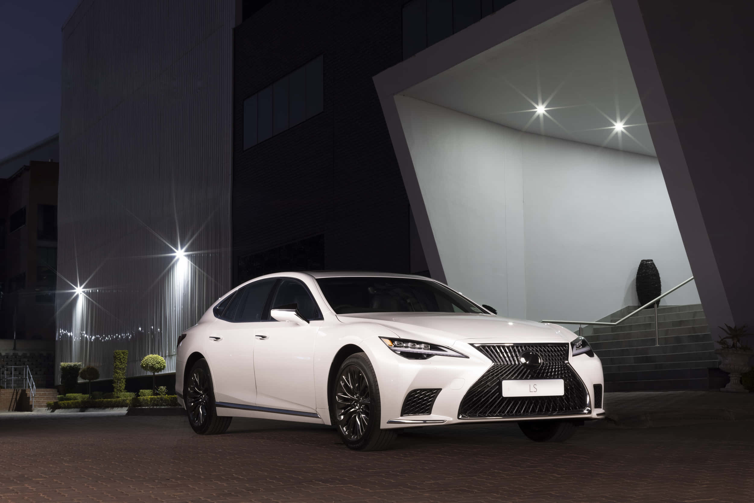 Lexus LS 500, white, night lights, Full HD Desktop Wallpaper