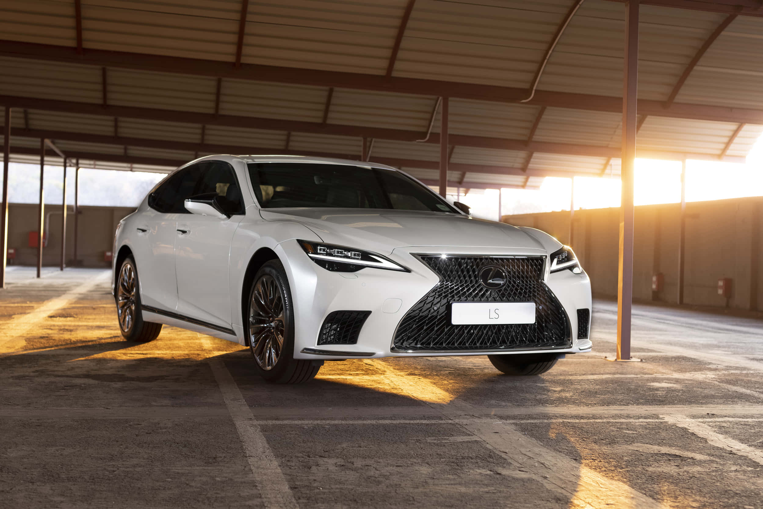 Lexus LS 500, white, golden sunset, Full HD Desktop Wallpaper