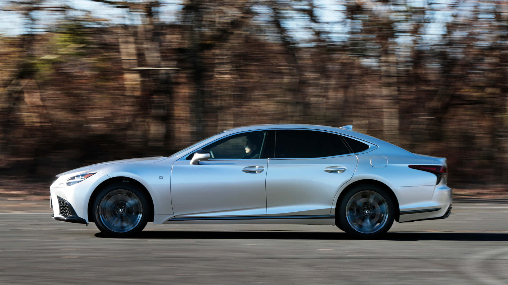Lexus LS 500, silver, autumn trees, Full HD Desktop Wallpaper