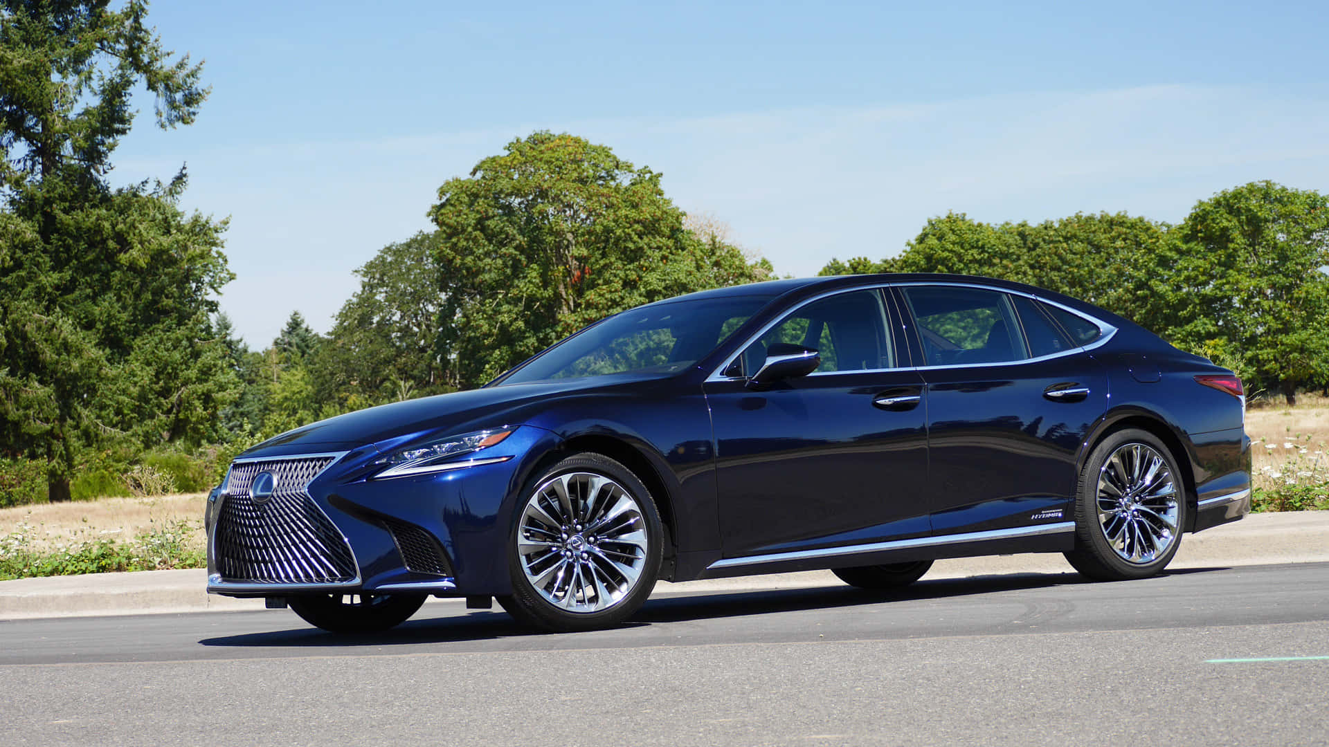 Lexus LS 500, dark blue, sunlight, Full HD Desktop Wallpaper