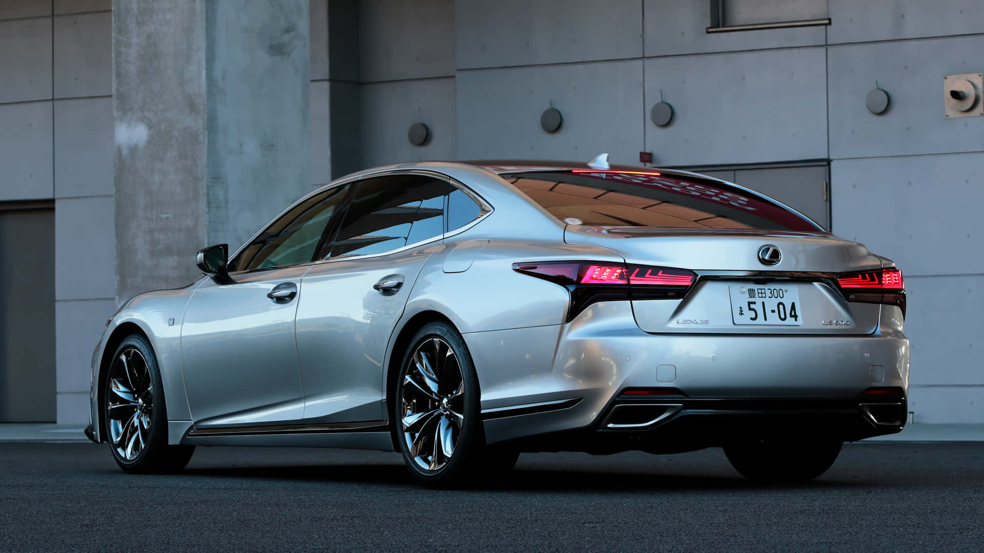 Lexus LS 500, silver, glowing red taillights, Full HD Desktop Wallpaper