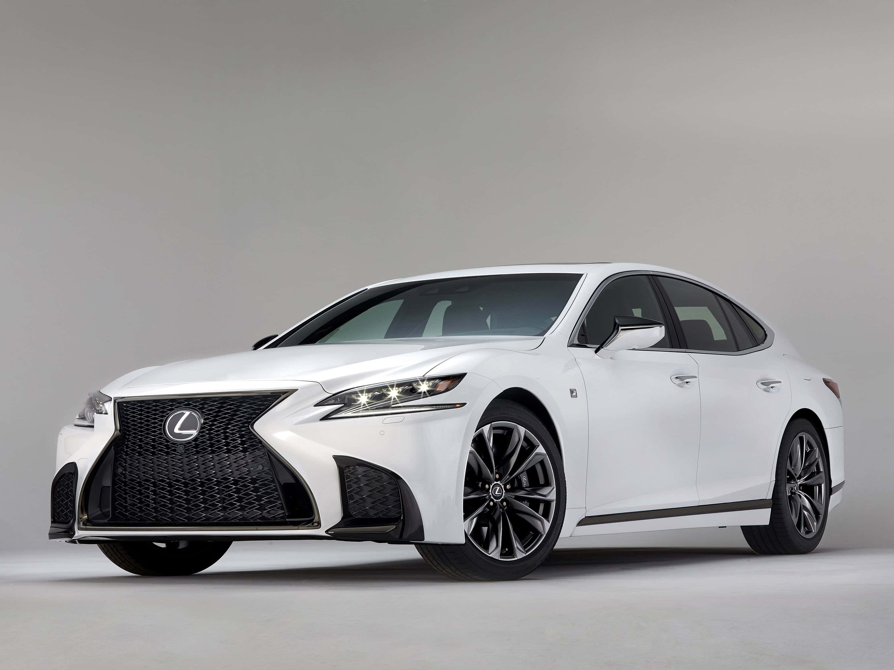 Lexus LS, pristine white, sleek black accents, 2K Desktop Wallpaper