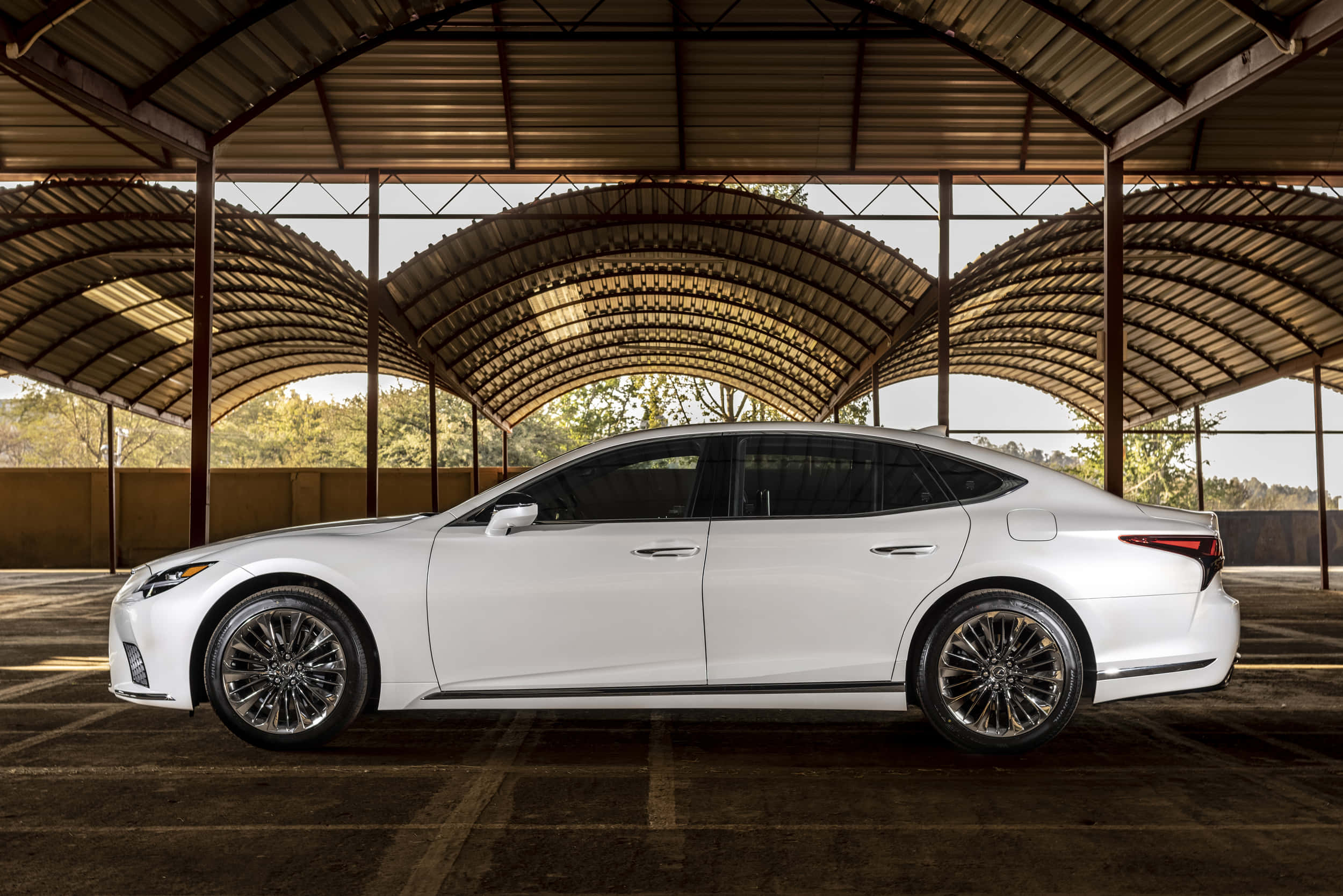 Lexus LS 500, white, curved metal roof, Full HD Desktop Wallpaper