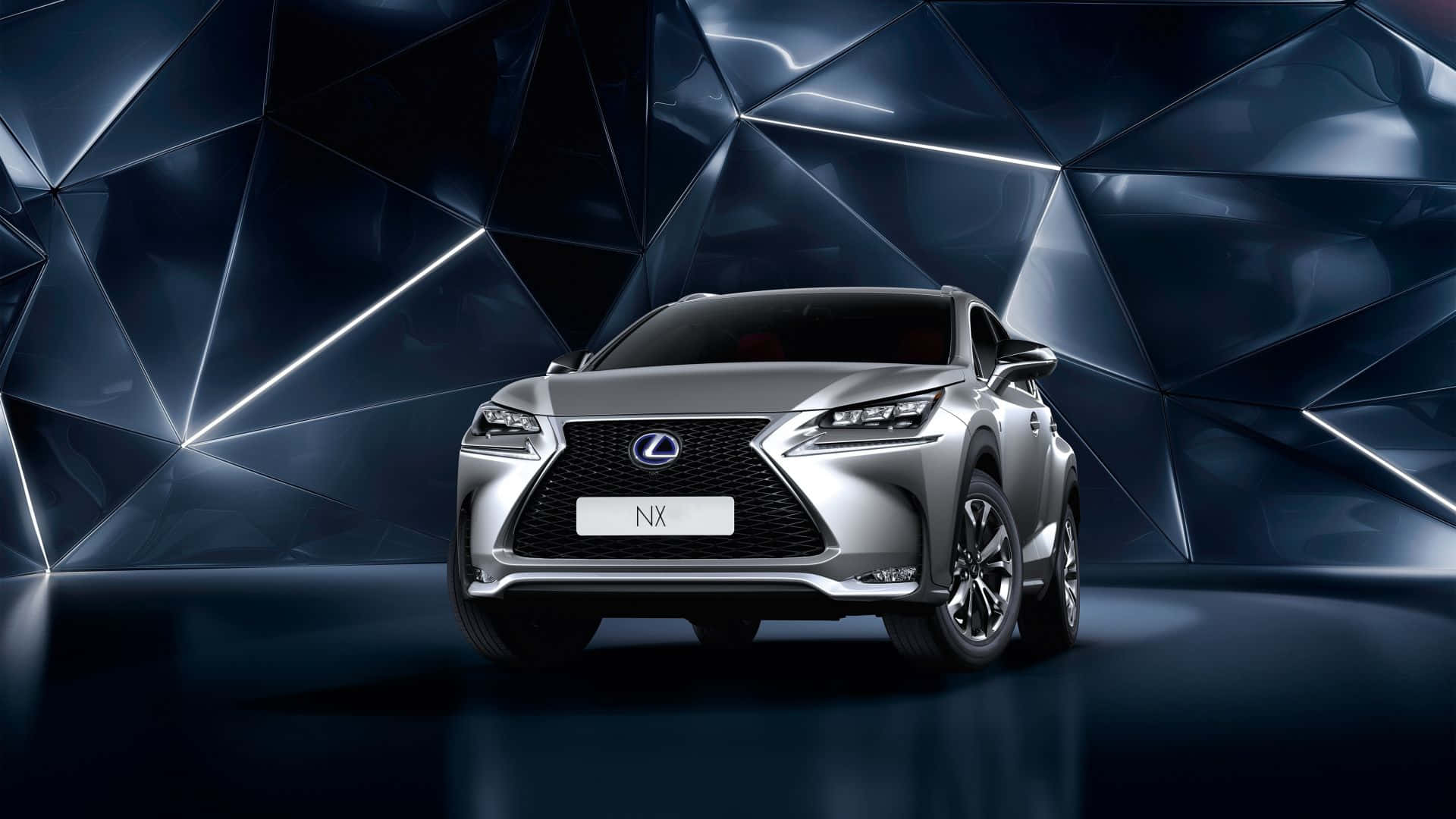 Lexus NX, silver, futuristic dark blue geometric wall, Full HD Desktop Wallpaper
