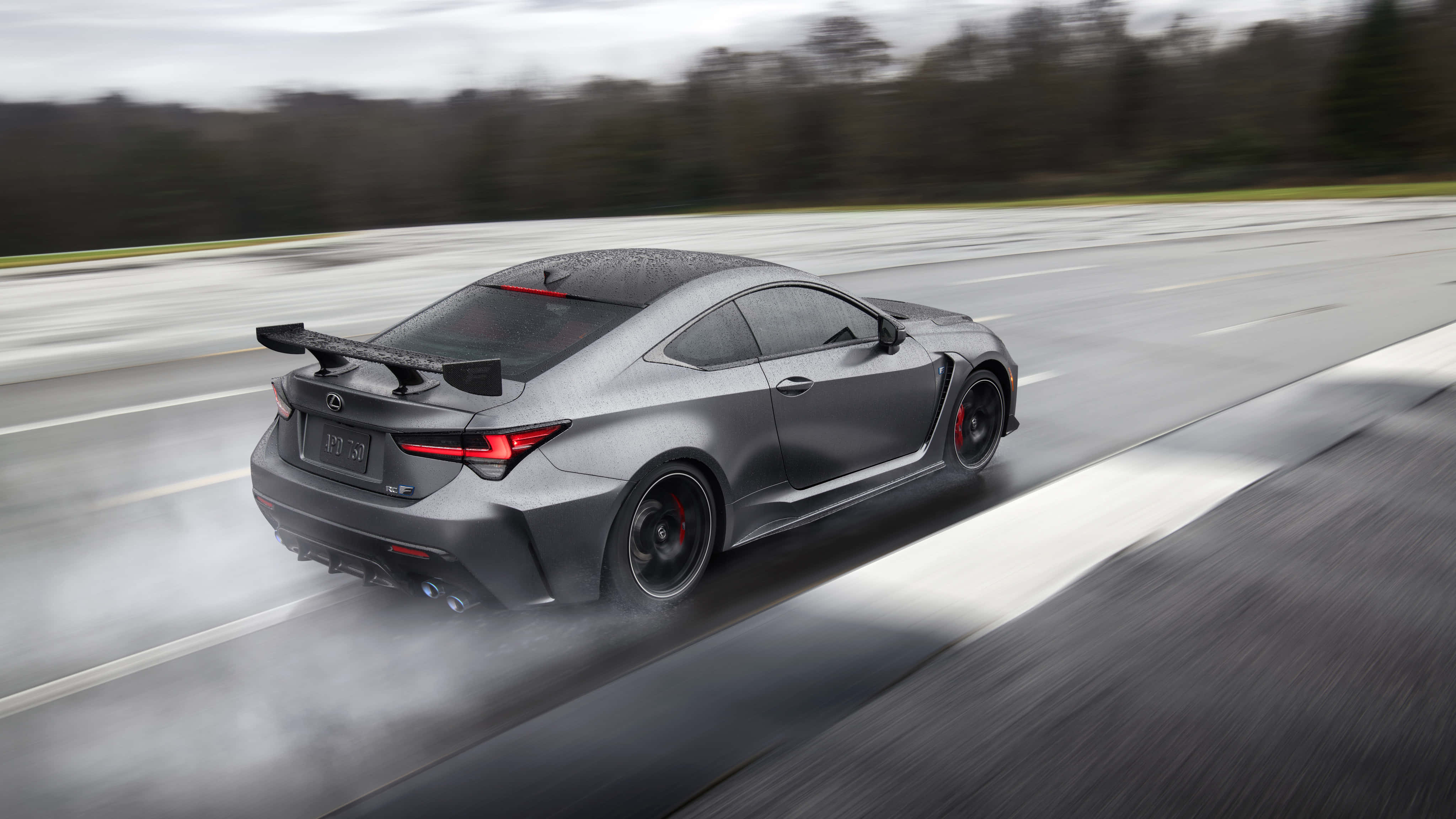 Lexus RC F, matte gray, drifts with smoke billowing from tires, 4K Desktop Wallpaper