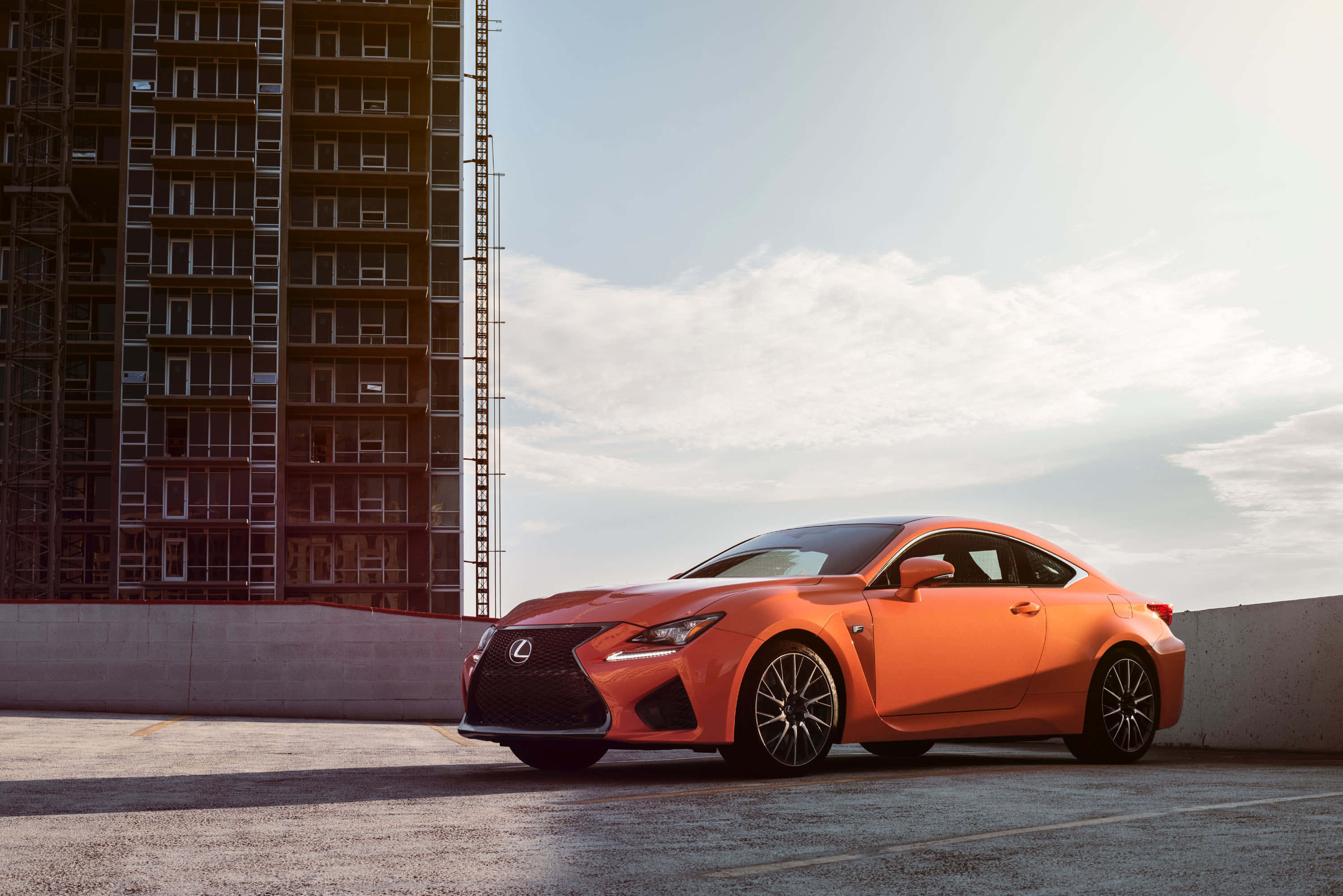 Lexus RC F, orange, concrete rooftop, 2K Desktop Wallpaper