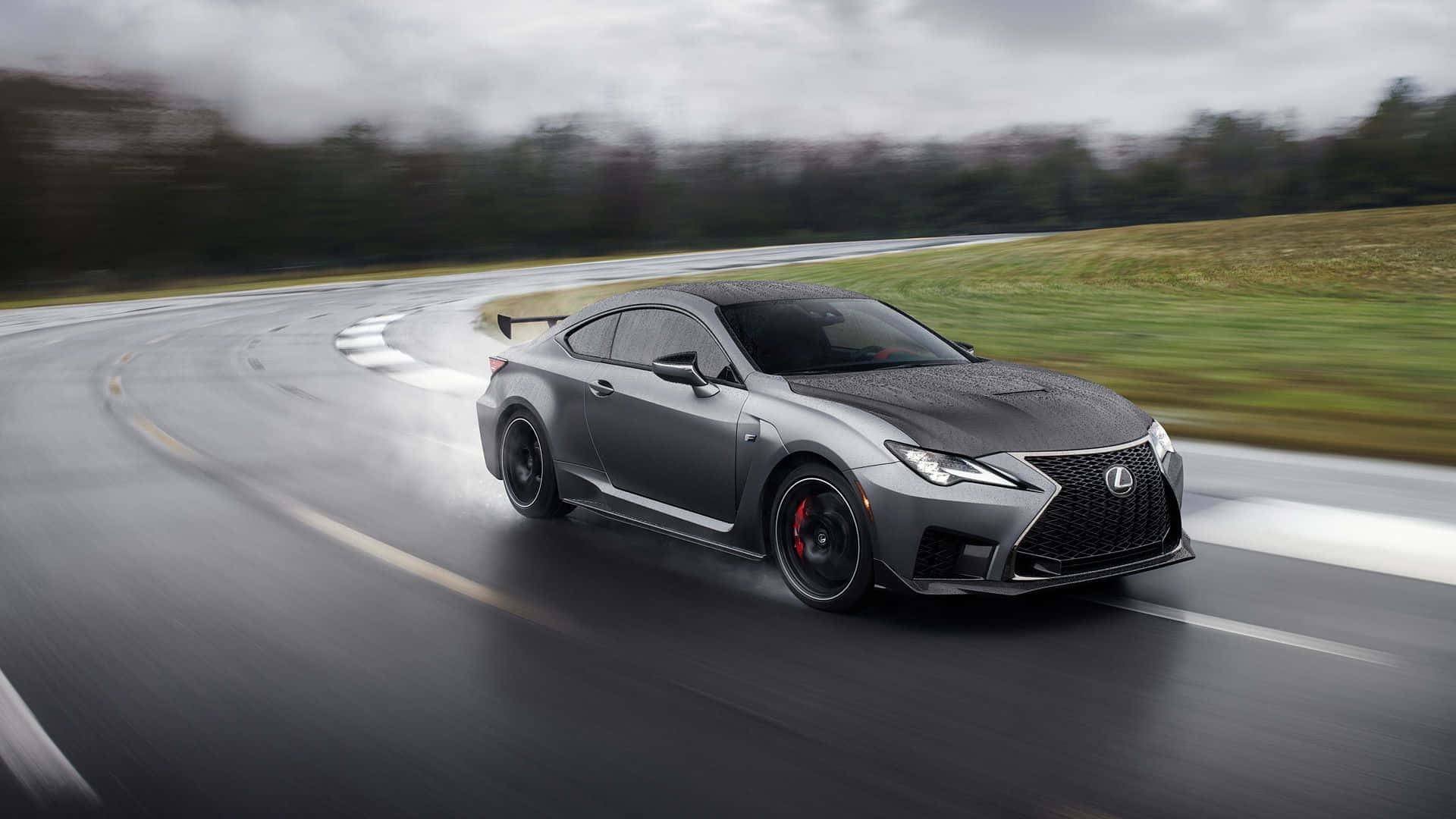 Lexus RC F, gray, wet racetrack, Full HD Desktop Wallpaper