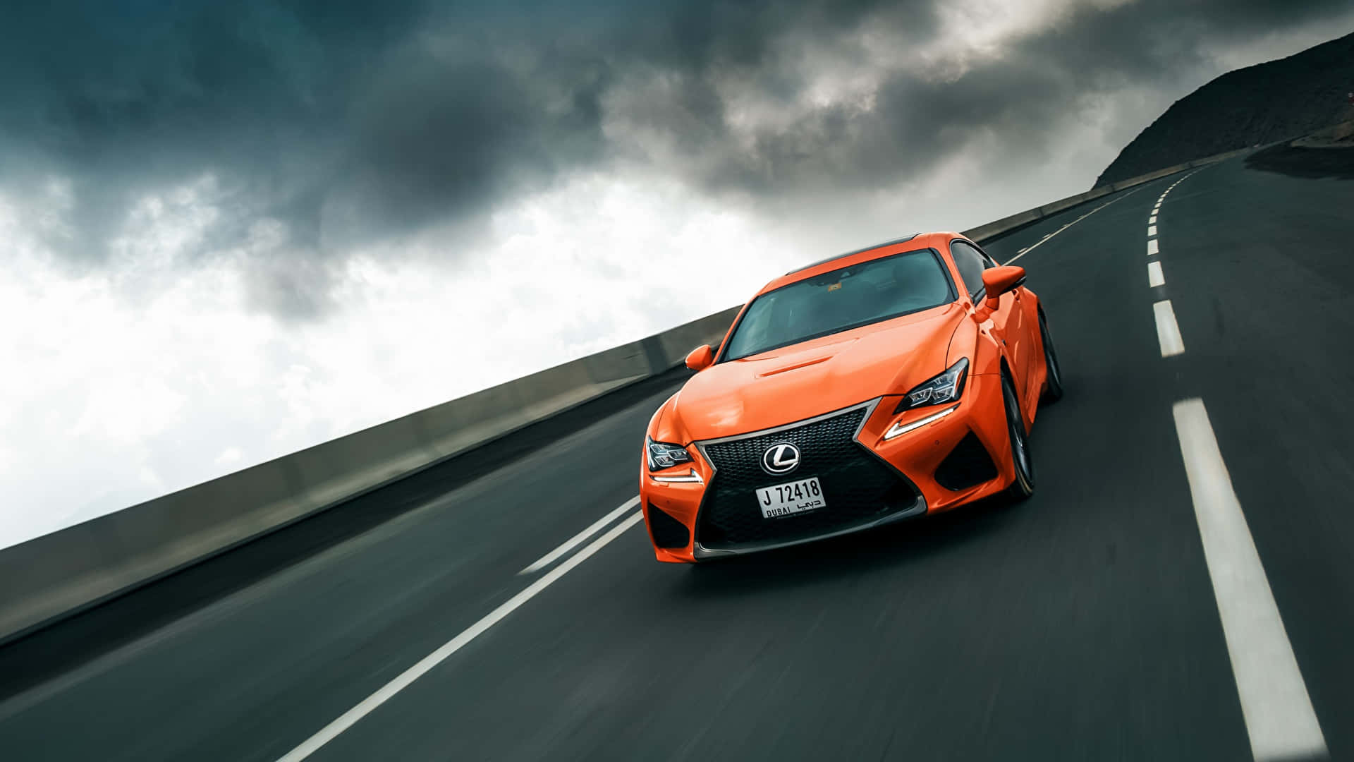 Lexus RC F, vibrant orange, winding mountain highway, Full HD Desktop Wallpaper