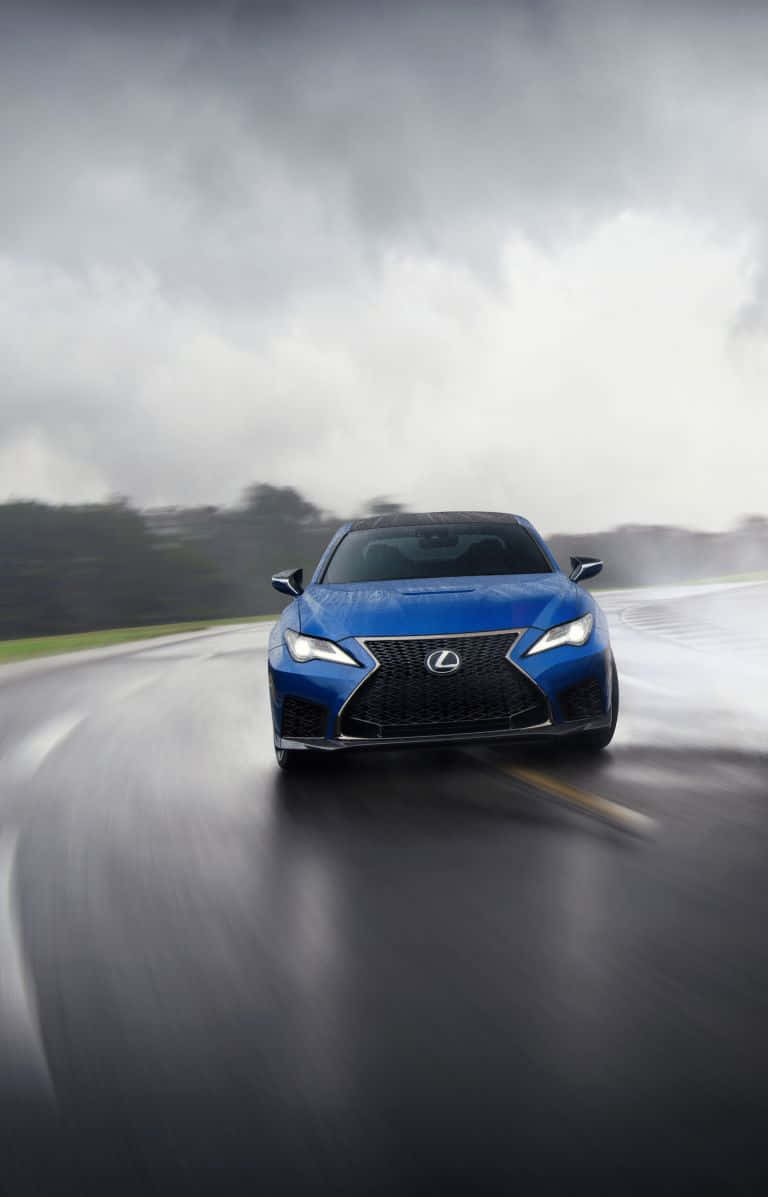 Lexus RC F, vibrant blue, wet racetrack, SD Phone Wallpaper