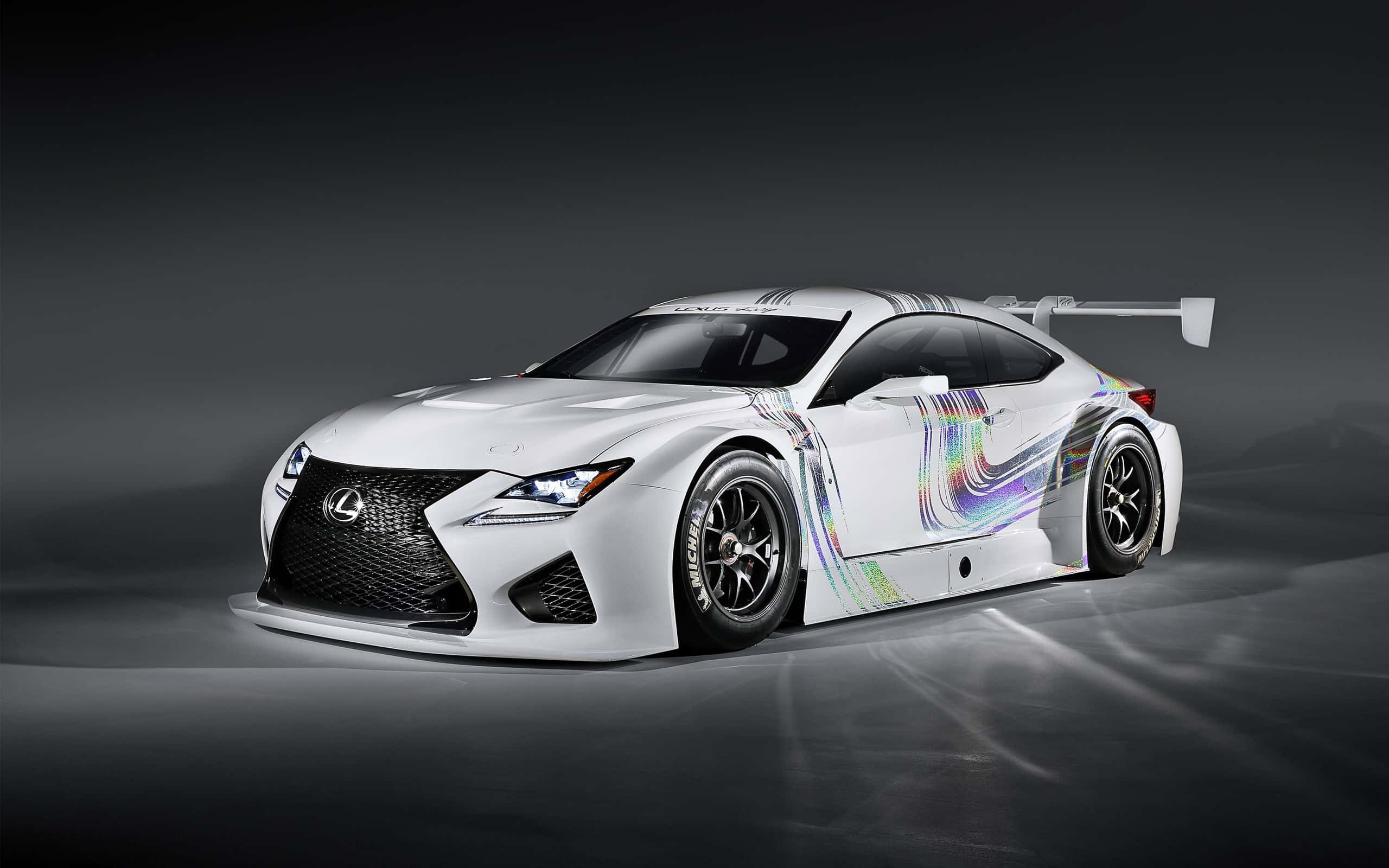 Lexus RC, white, rainbow swirl decals, 2K Desktop Wallpaper