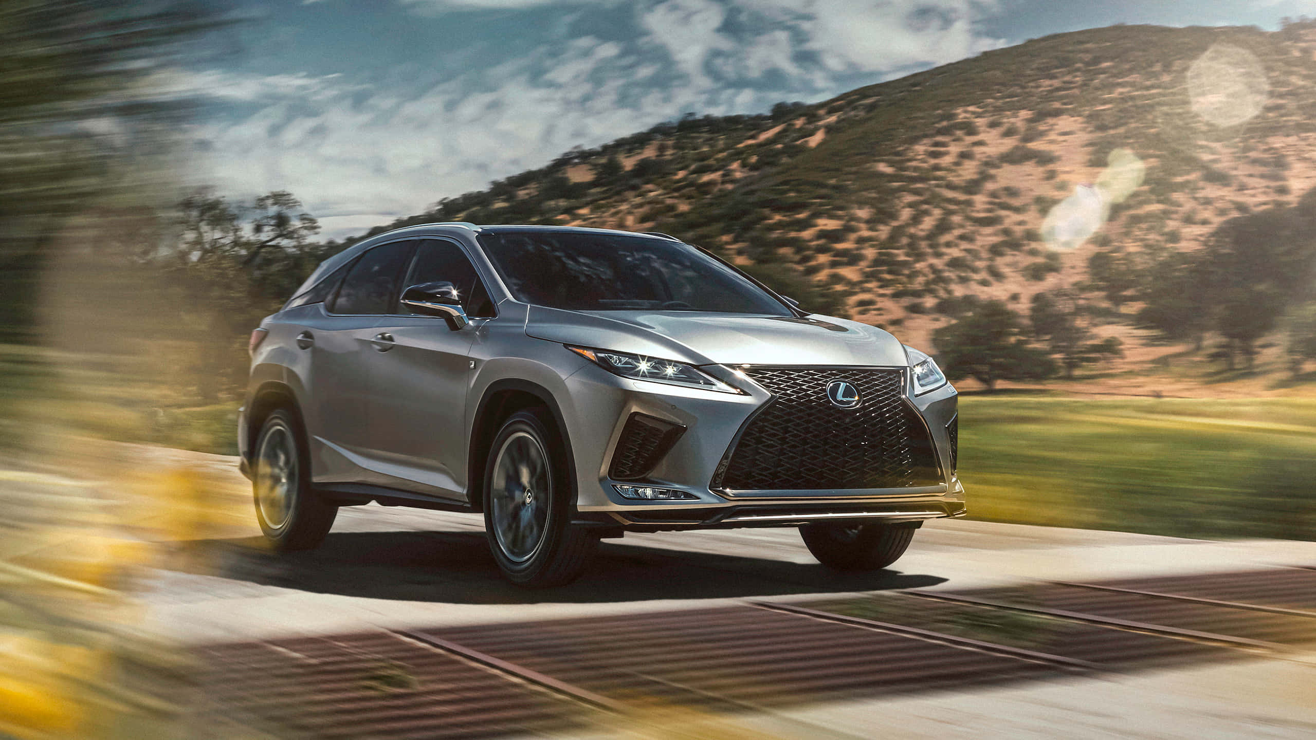 Lexus RX, silver, sunlit road, 2K Desktop Wallpaper