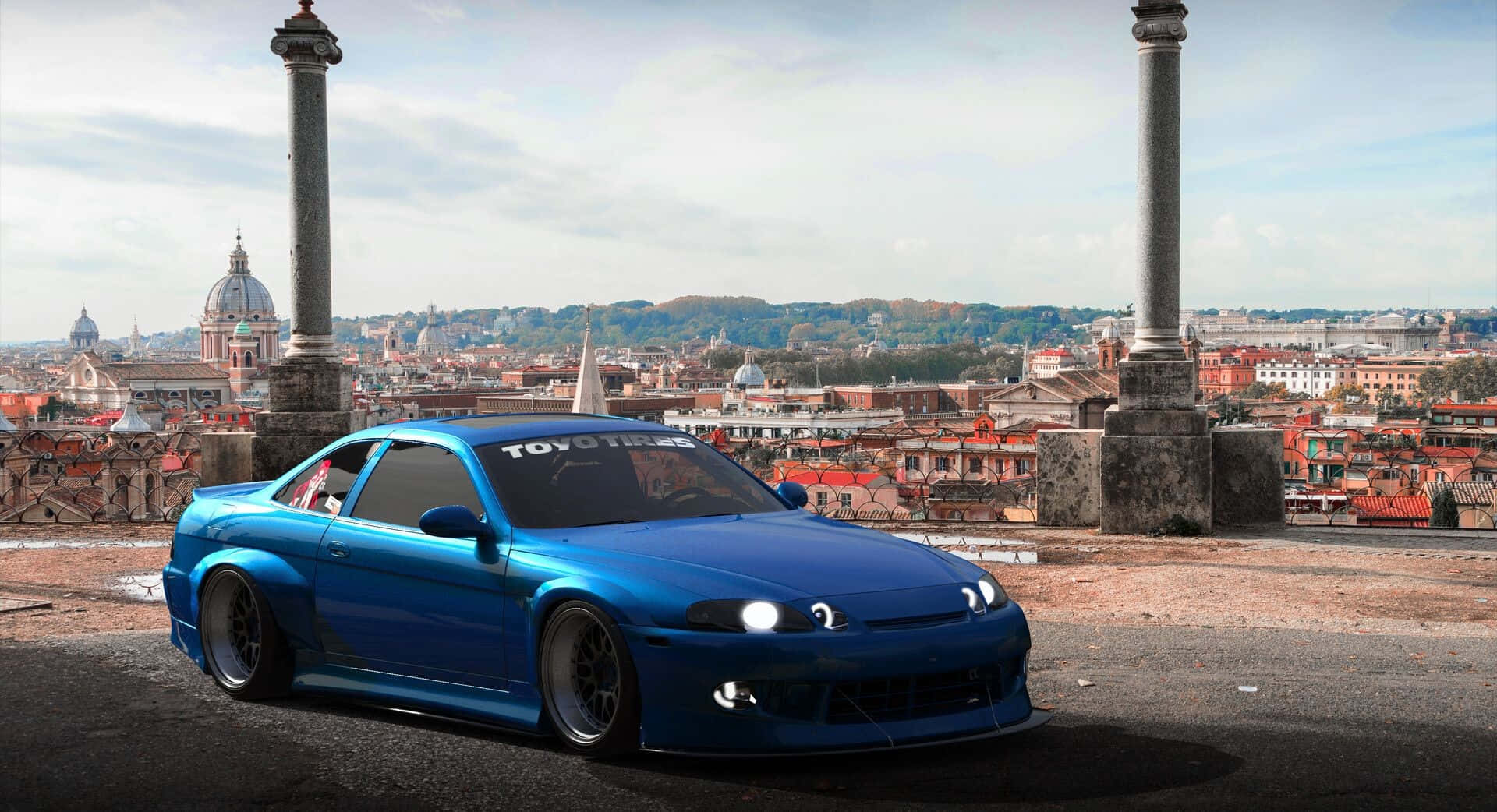 Lexus SC 300, vibrant blue, rooftop, Full HD Desktop Wallpaper