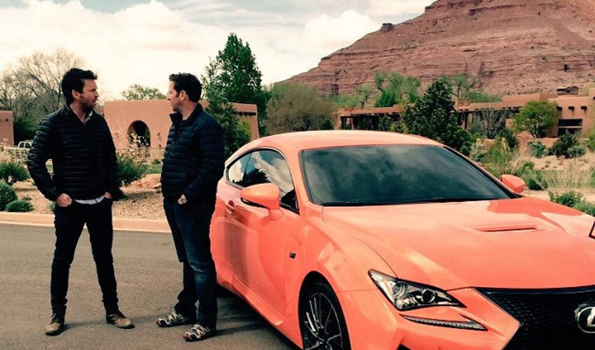 Lexus, vibrant orange sports car, desert road, Full HD Desktop Wallpaper