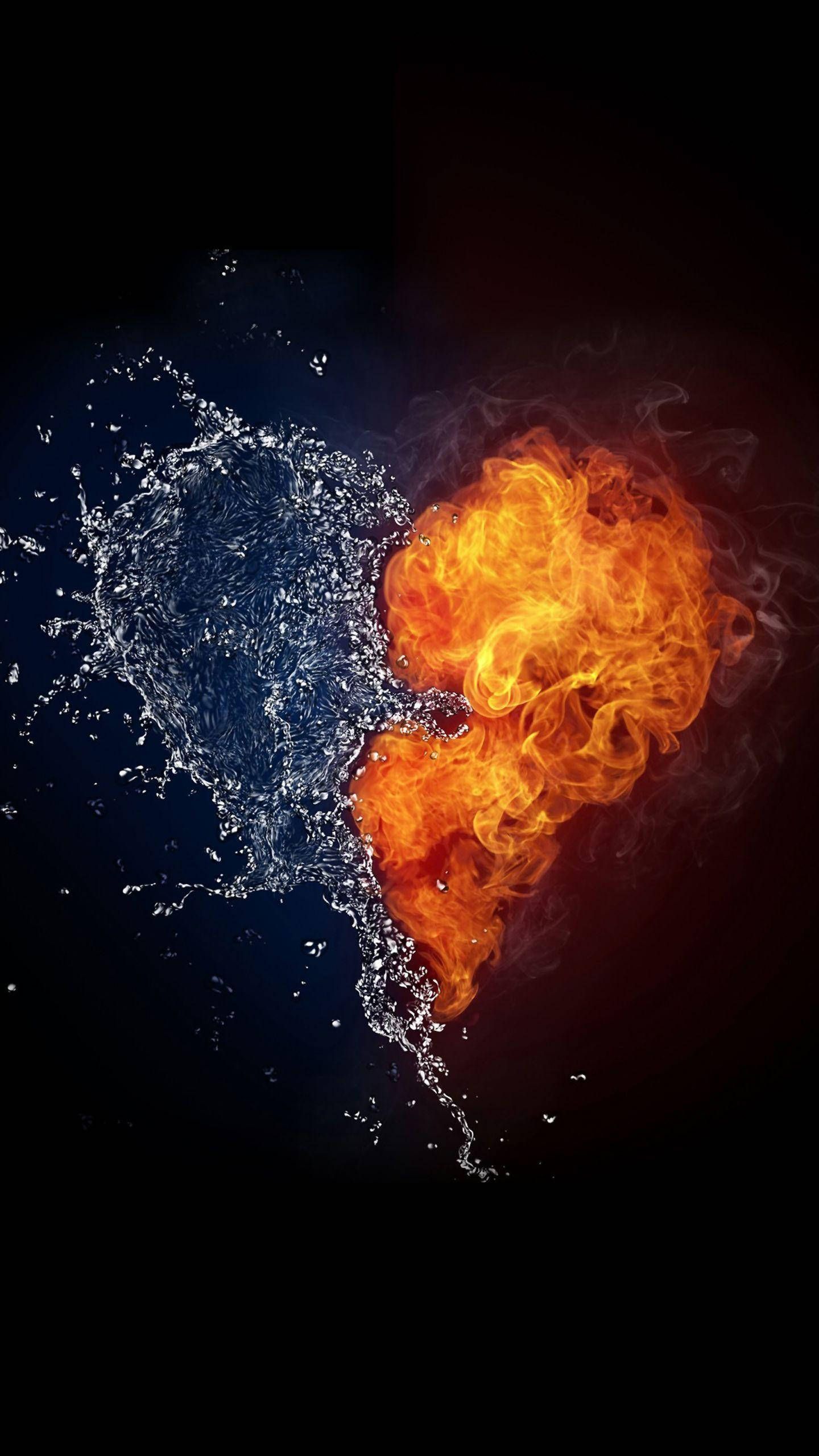 LG Phone, Fiery Heart, fiery orange flames, 2K Phone Wallpaper