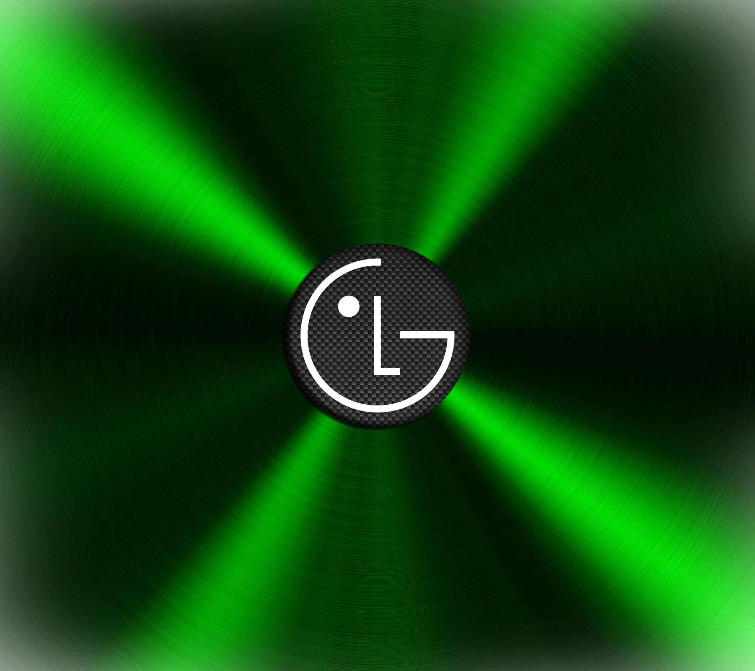LG logo, green radiance, black carbon fiber textured circle, 2K Desktop Wallpaper