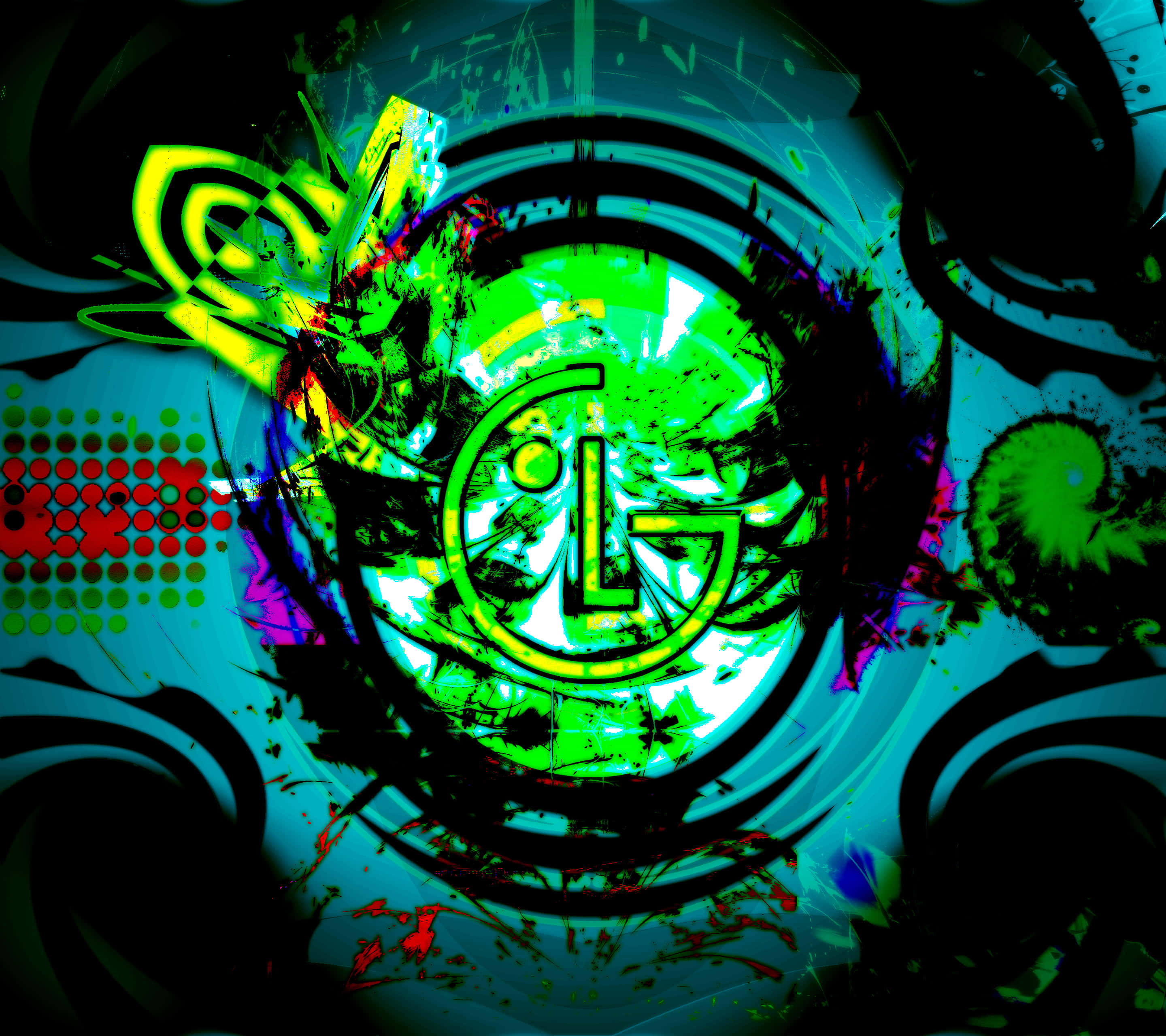neon green, cyan, abstract swirls, 2K Desktop Wallpaper