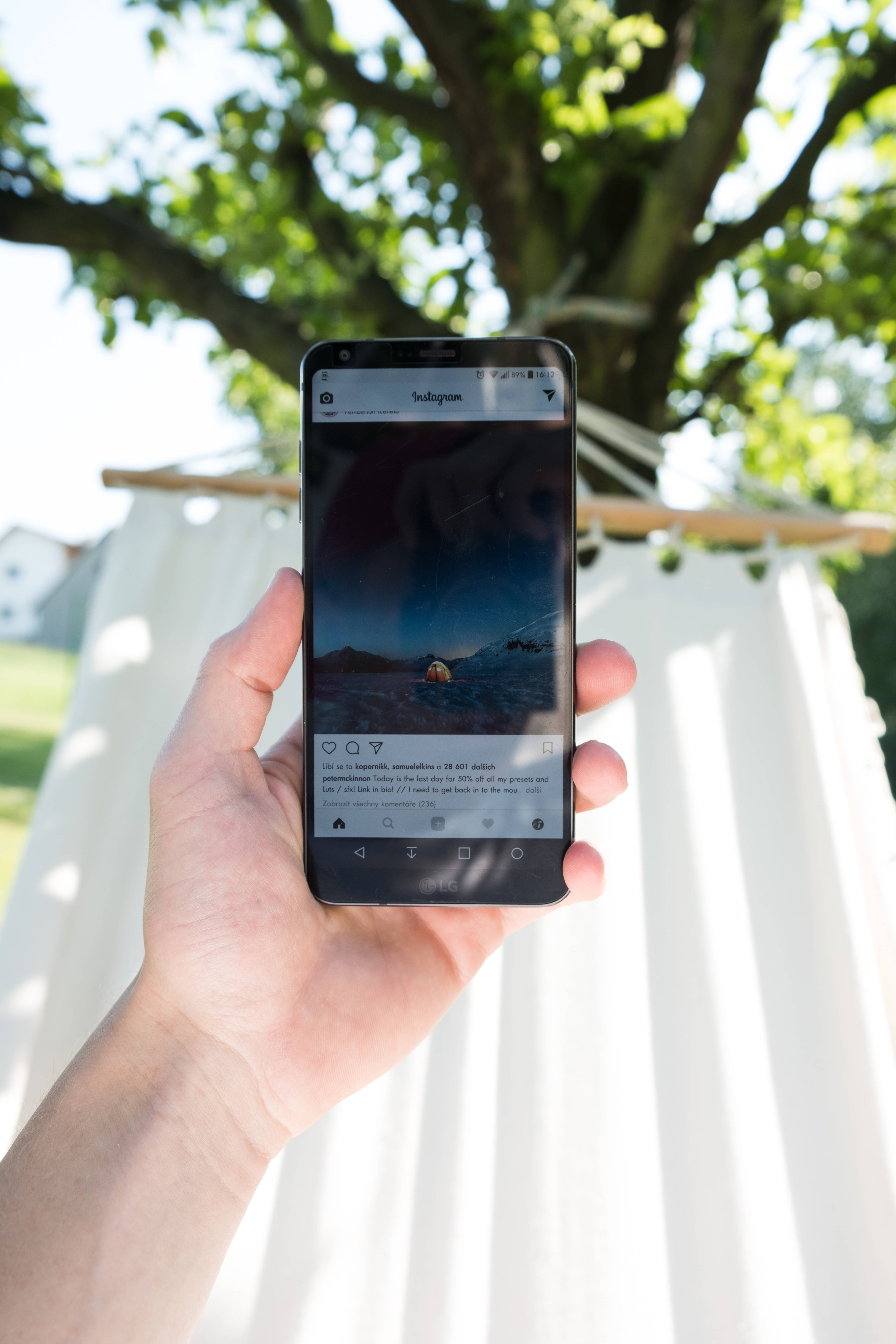 LG Phone, white hammock, starry night sky, 5K Phone Wallpaper