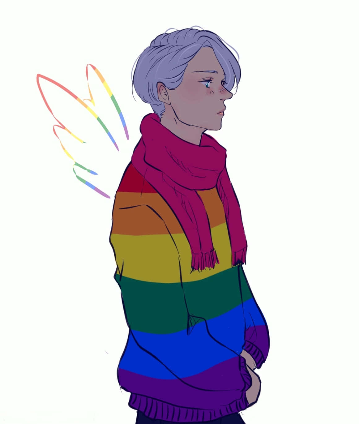rainbow sweater, rainbow scarf, rainbow wings, HD Phone Wallpaper
