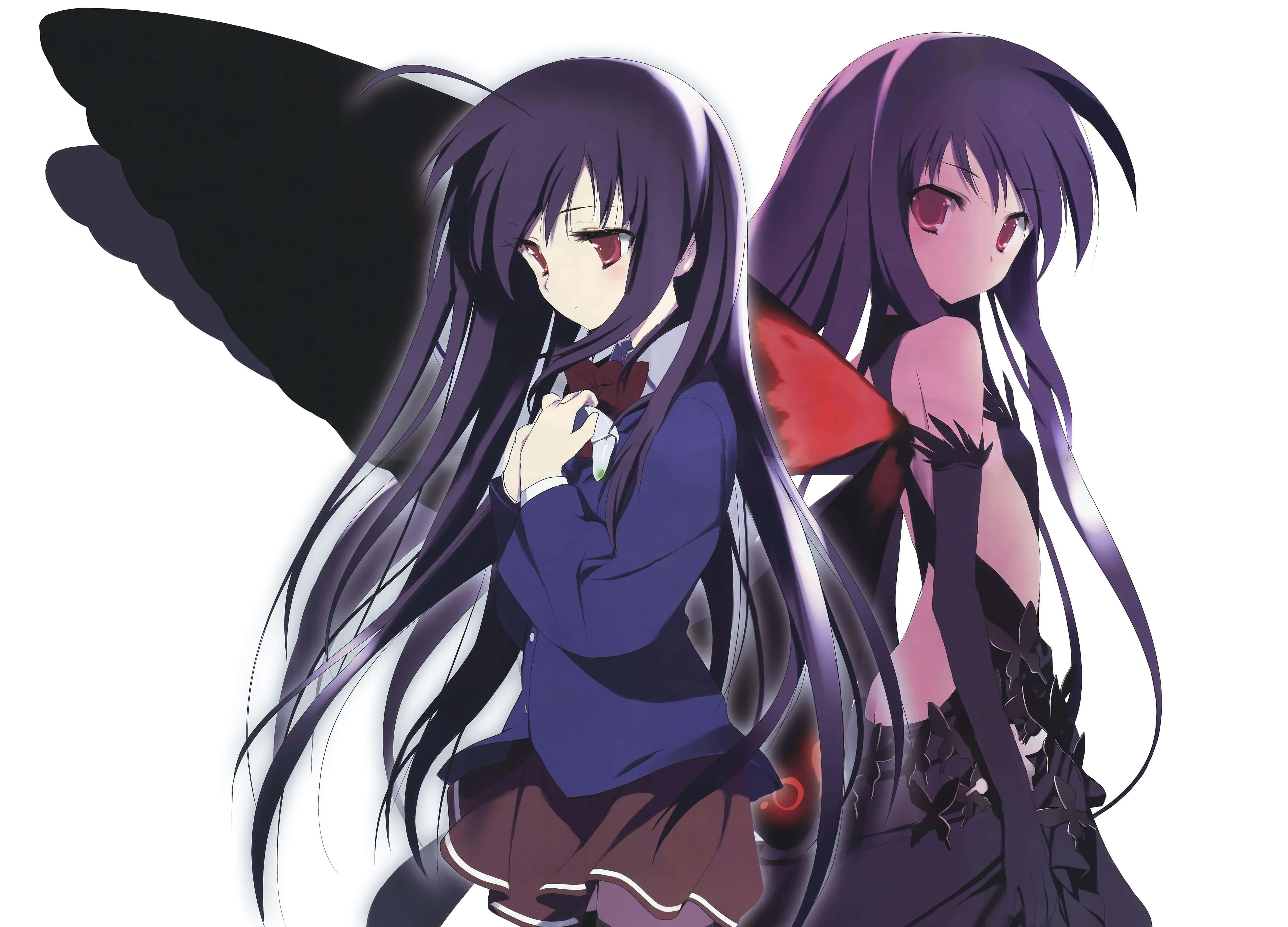 Lgbt Anime, purple hair, dark wings, 4K Desktop Wallpaper