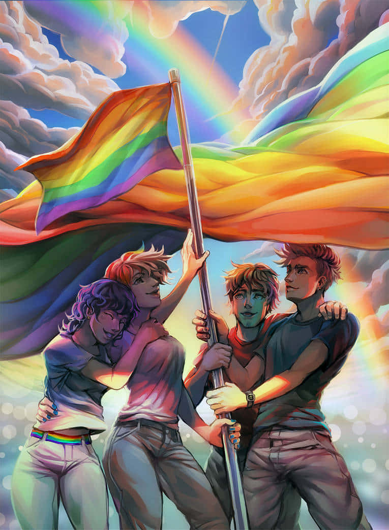Lgbt Anime, rainbow flag, vibrant sky, SD Phone Wallpaper