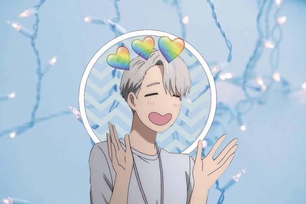 LGBT Anime, silver hair, rainbow hearts, SD Desktop Wallpaper