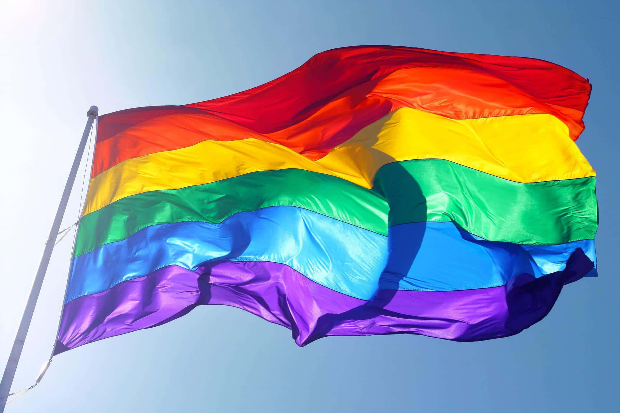rainbow flag, blue sky, sunlight, Full HD Desktop Wallpaper