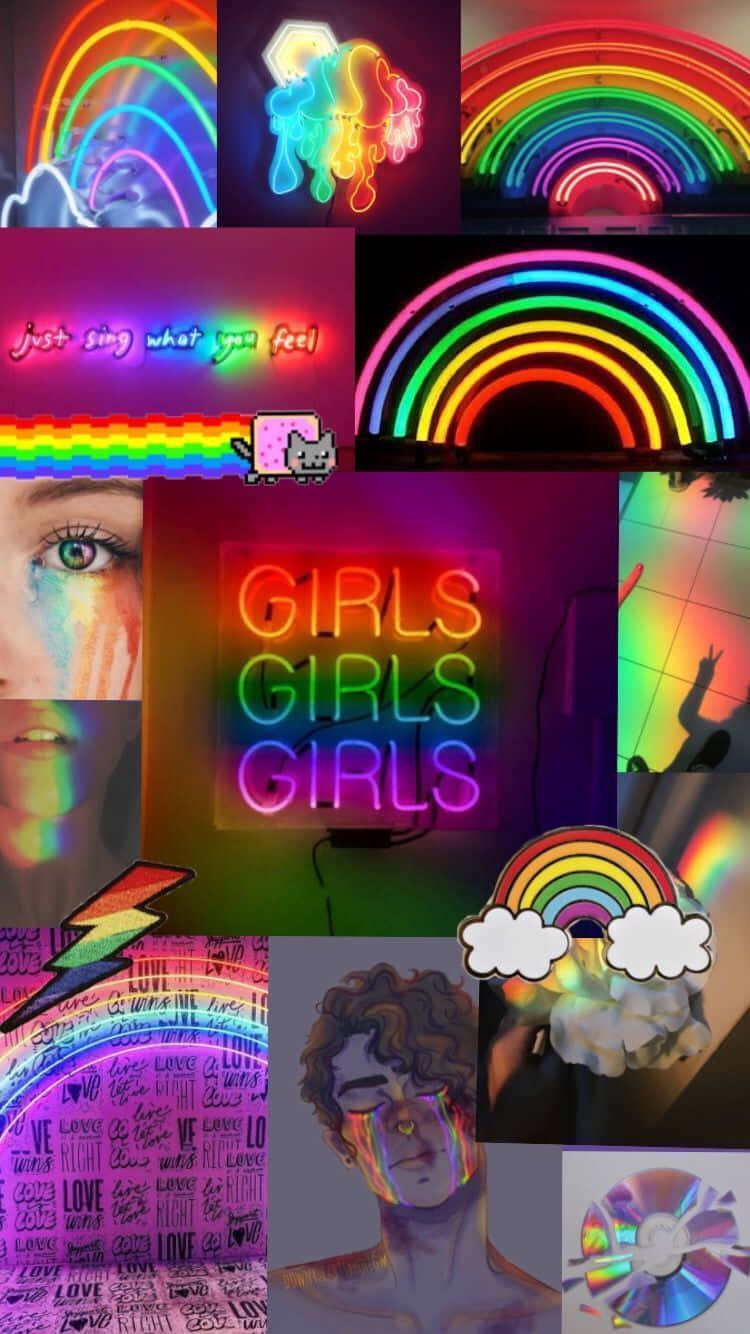 Aesthetic LGBT Rainbow, neon rainbows, glowing text, HD Phone Wallpaper