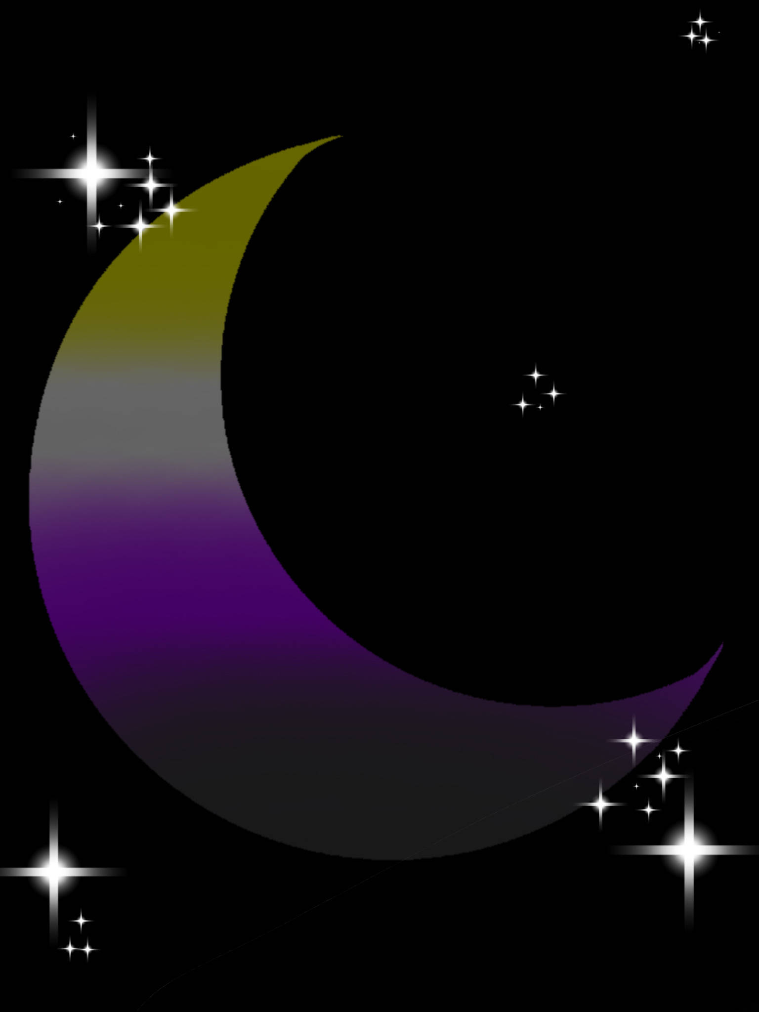crescent moon, gold to purple gradient, black sky, Full HD Phone Wallpaper