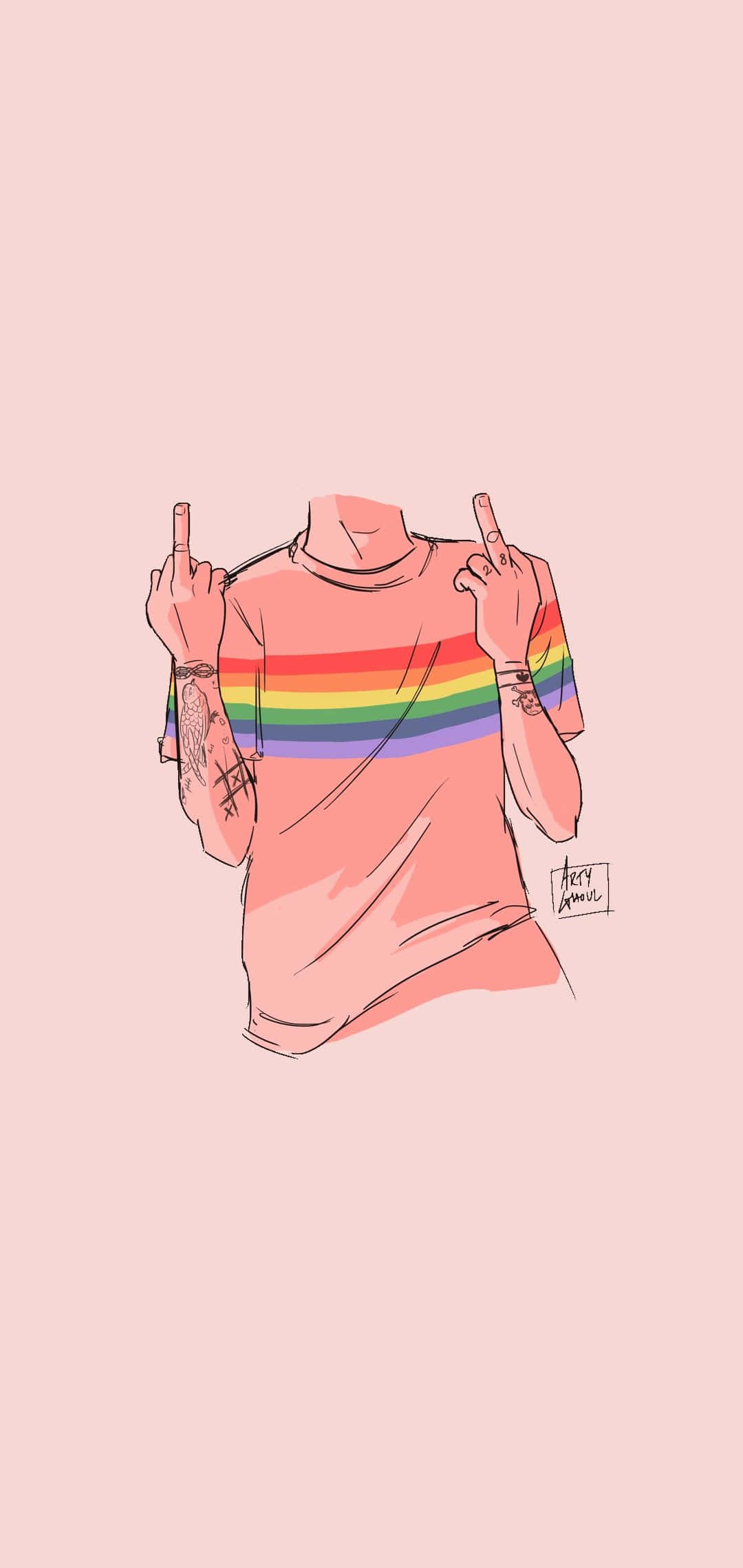 Aesthetic LGBT Rainbow, rainbow shirt, soft pink background, Full HD Phone Wallpaper