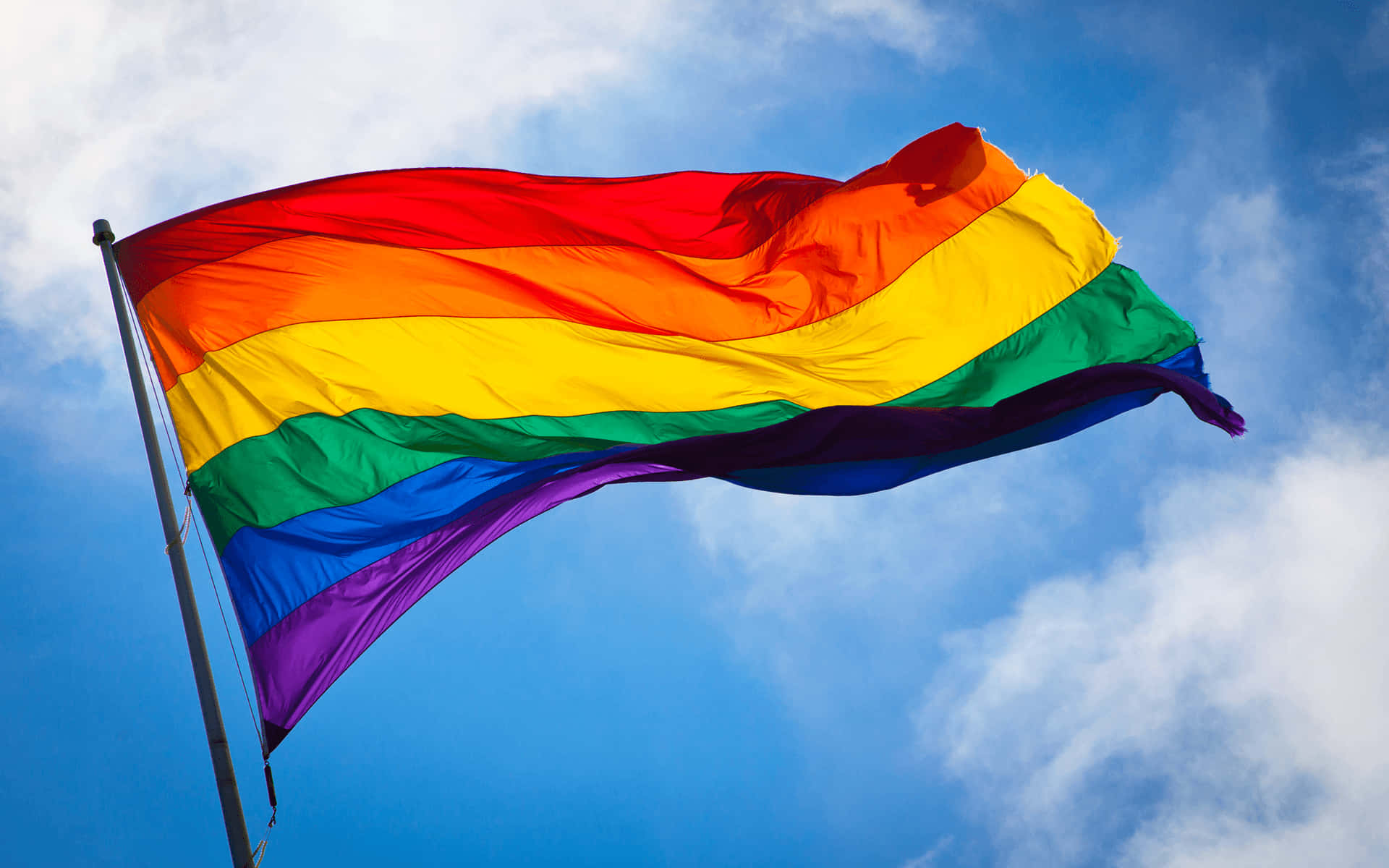LGBT Rainbow Flag, blue sky, fluffy white clouds, Full HD Desktop Wallpaper