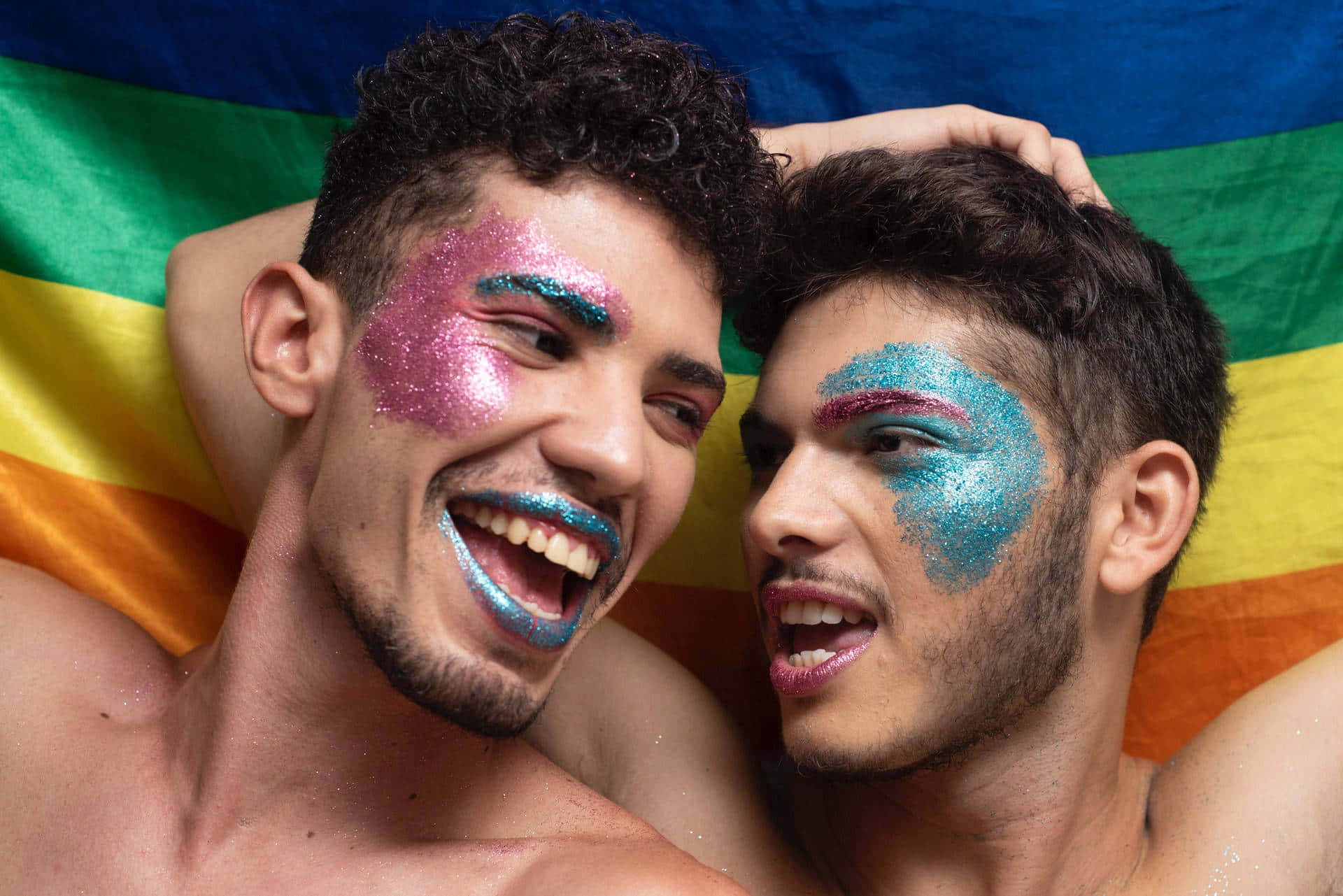 pride flag, rainbow flag, glitter makeup, Full HD Desktop Wallpaper
