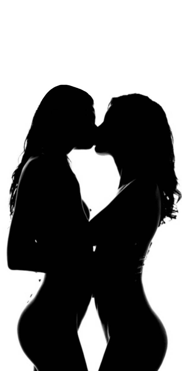 women kissing silhouette, silhouette, stark white background, HD Phone Wallpaper