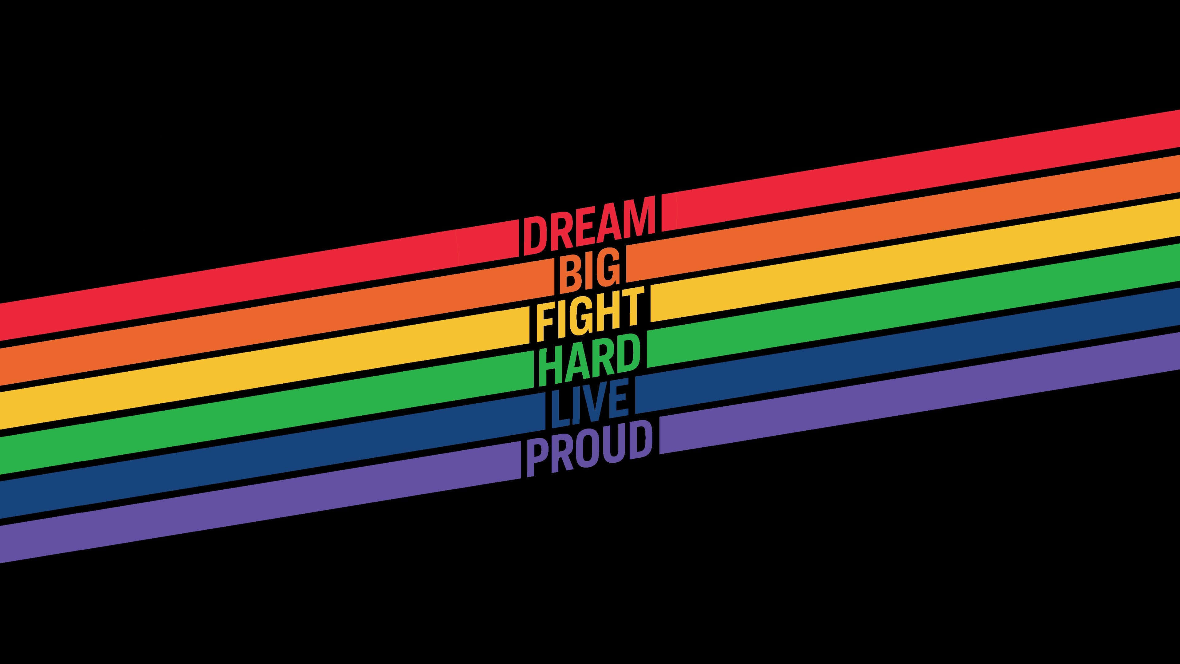Rainbow Stripe Lines, black background, motivational words, 4K Desktop Wallpaper