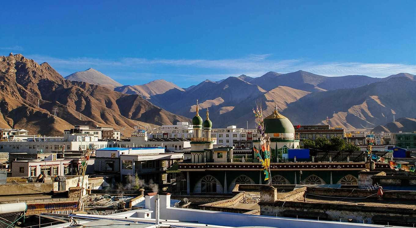 Lhasa, mosque, green domes, HD Desktop Wallpaper