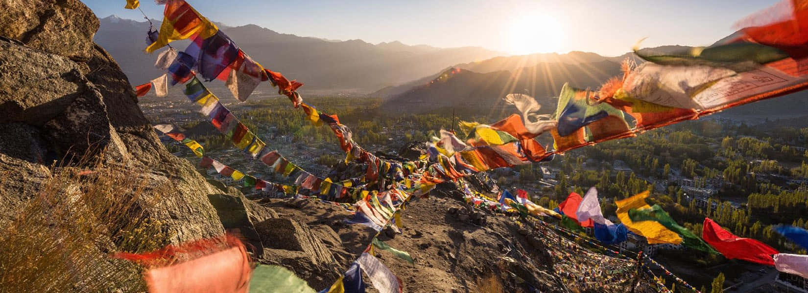 Lhasa, prayer flags, rocky mountain ridge, HD Desktop Wallpaper