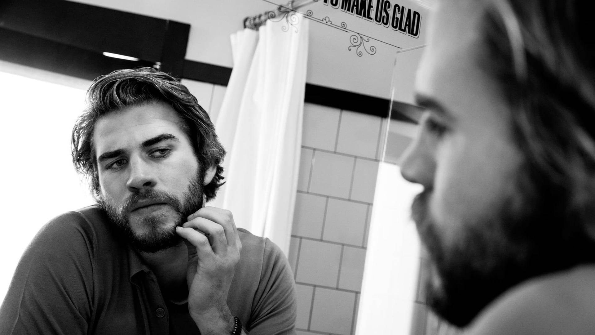 Liam Hemsworth, bathroom mirror, beard, Full HD Desktop Wallpaper