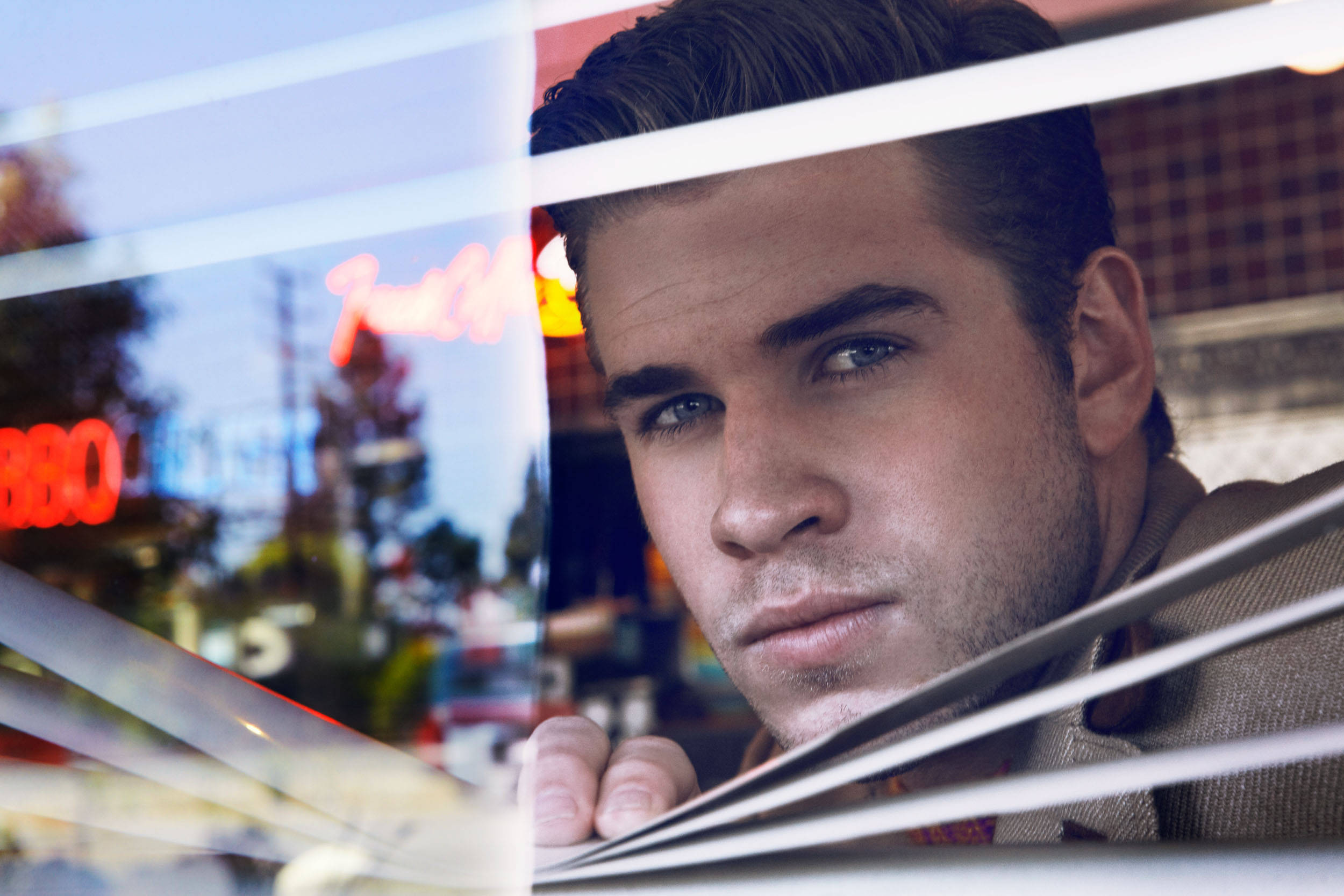 Liam Hemsworth, window, horizontal blinds, Full HD Desktop Wallpaper