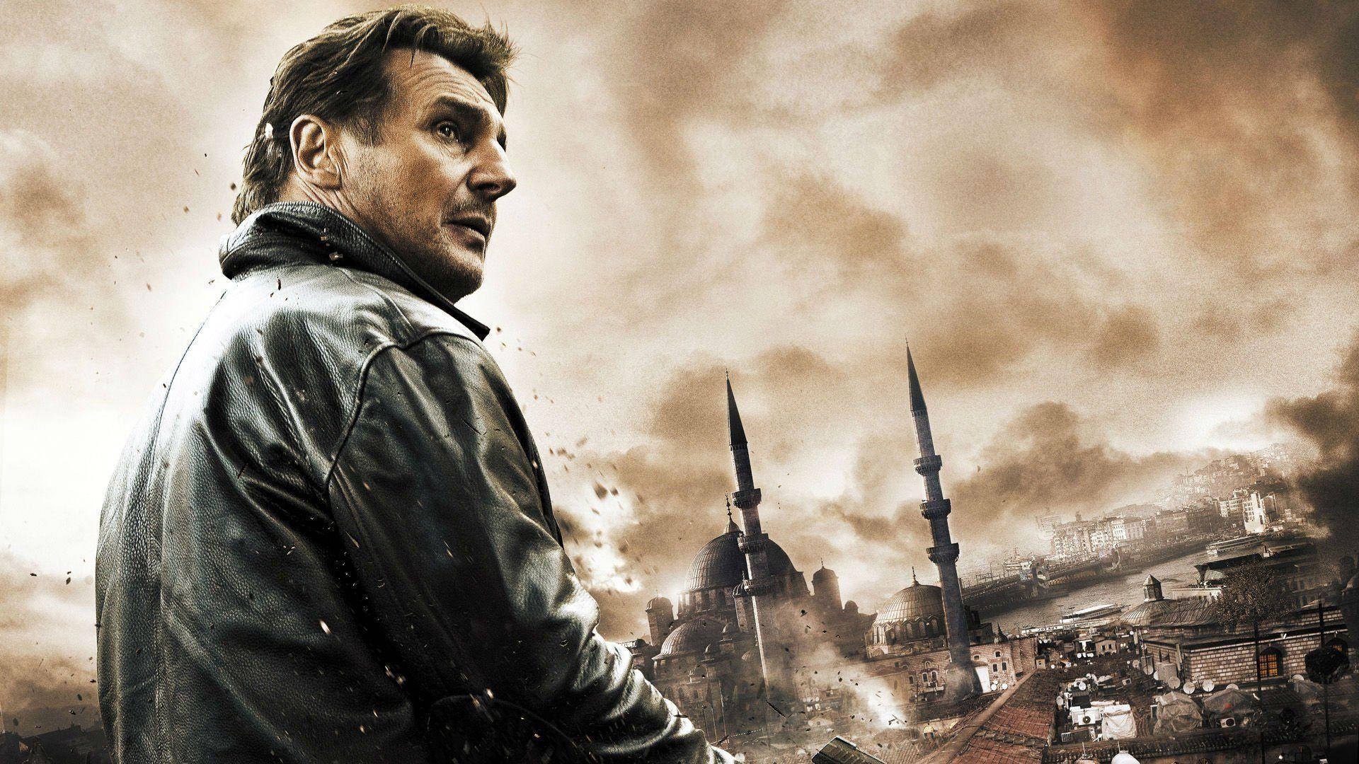 Liam Neeson, side profile, leather jacket, Full HD Desktop Wallpaper